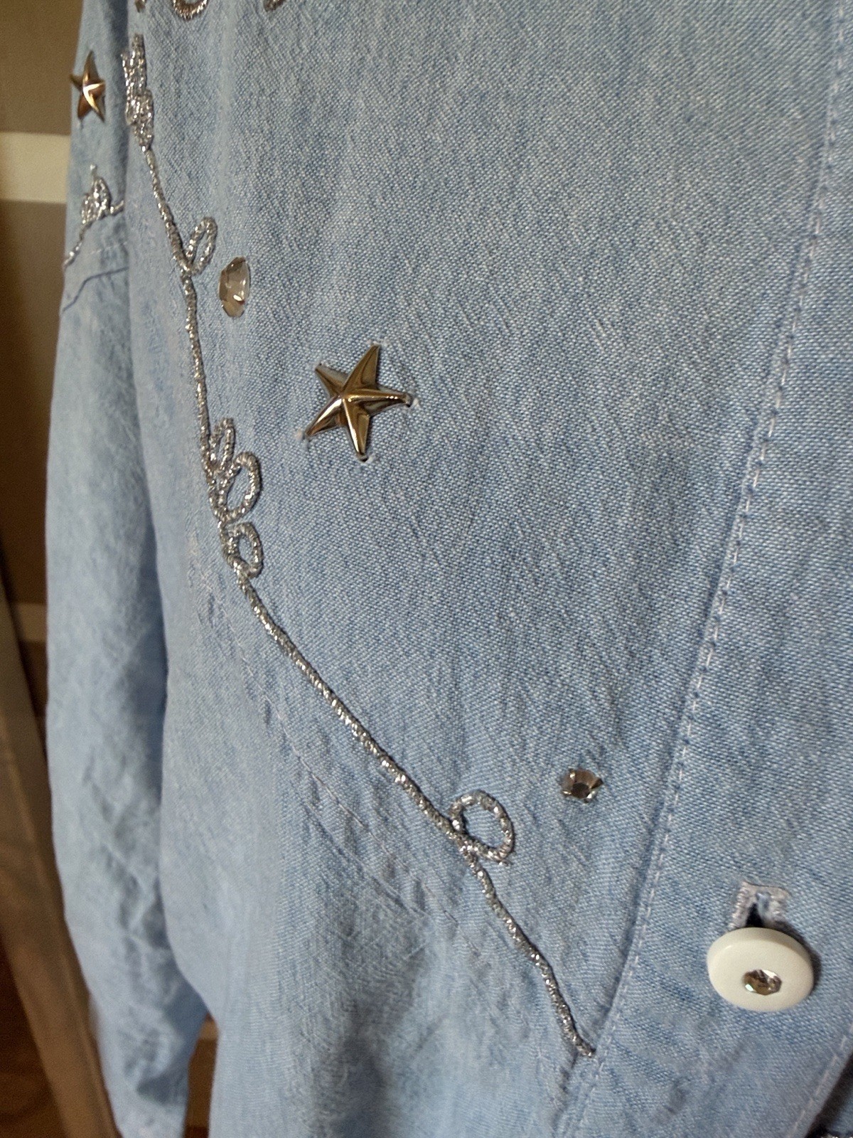 RARE VTG H BAR C California Ranchwear 1970s Water Women’s Shirt Silver Embrdry M