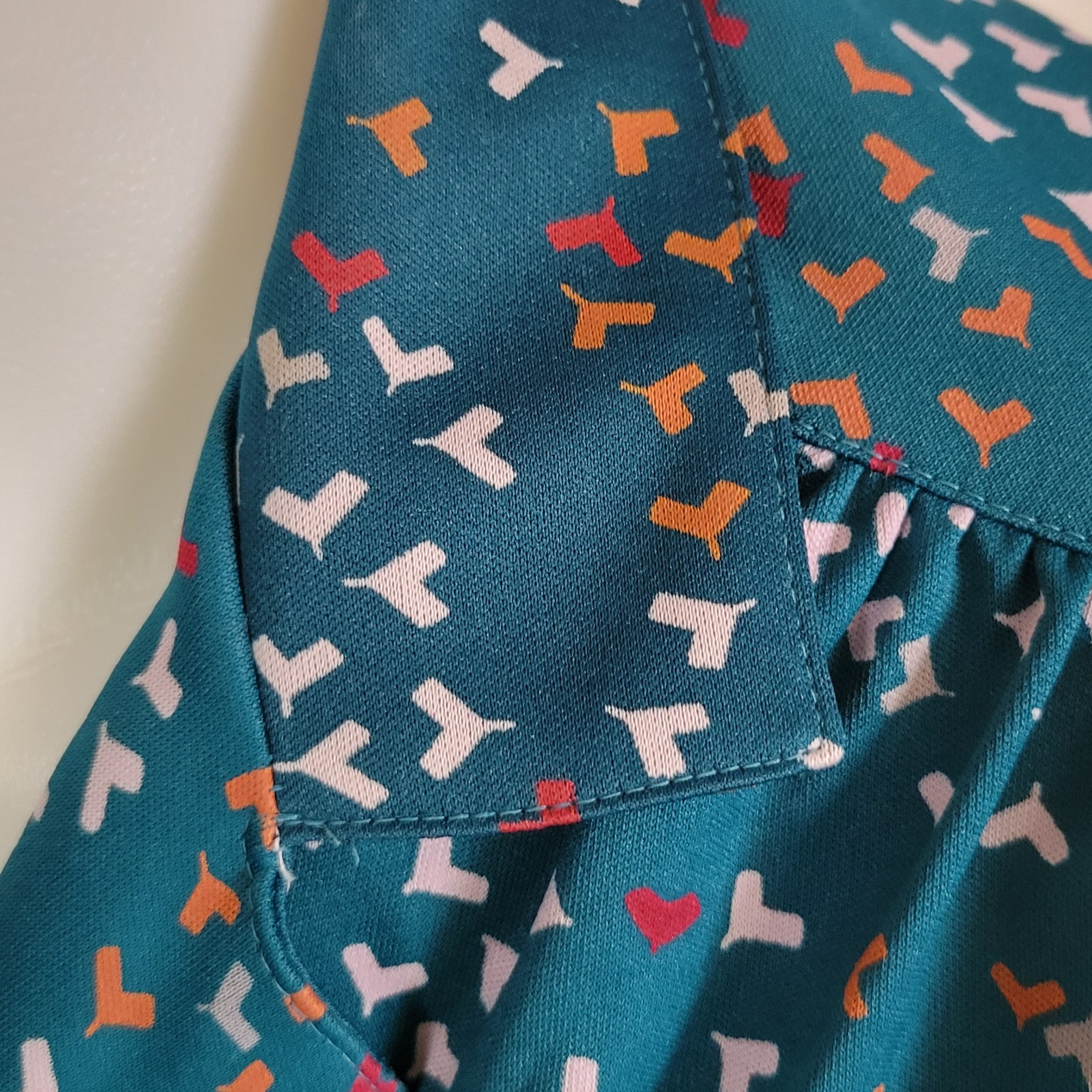 Vintage 70s Sears Blouse The Fashion Place Teal Geometric Button Front Size:Read