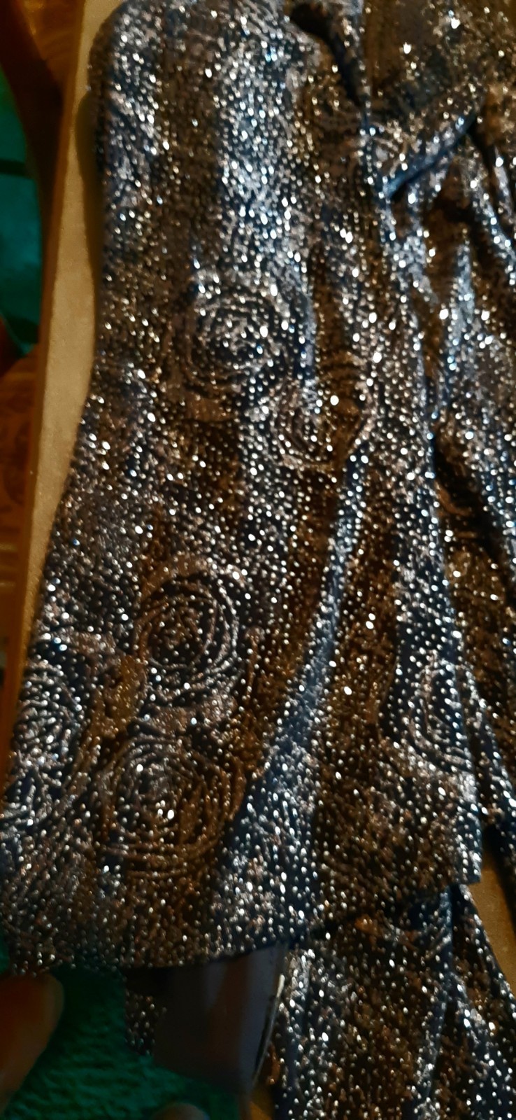 Rare Vintage R&M Richards Velvet Jacket Black Floral Glitter Made in USA Size 12