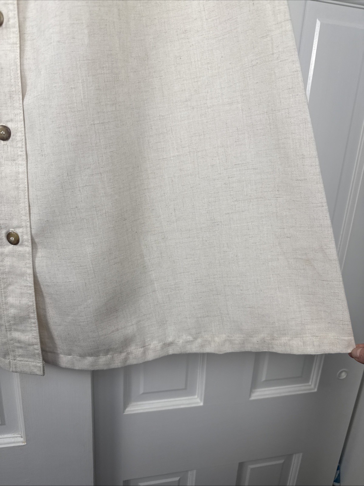 Vintage 70’s Aline Button Up Skirt Size 12 Pockets Beige White Preppy Coastal