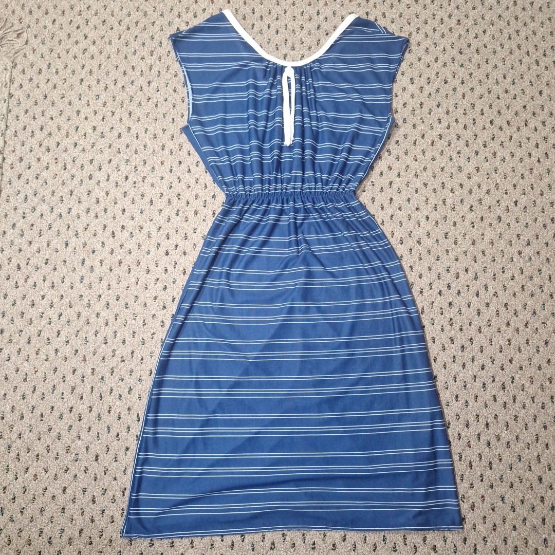 Vtg 70’s Womens Sleeveless A-Line Midi Dress Blue Size L