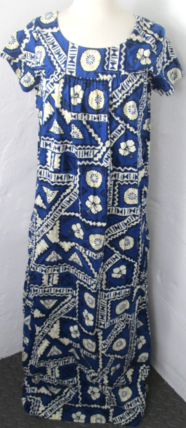Vintage 60s Ui-Maikai Floral Tiki Hawaiian Muumuu Dress + Button Shirt Women’s L