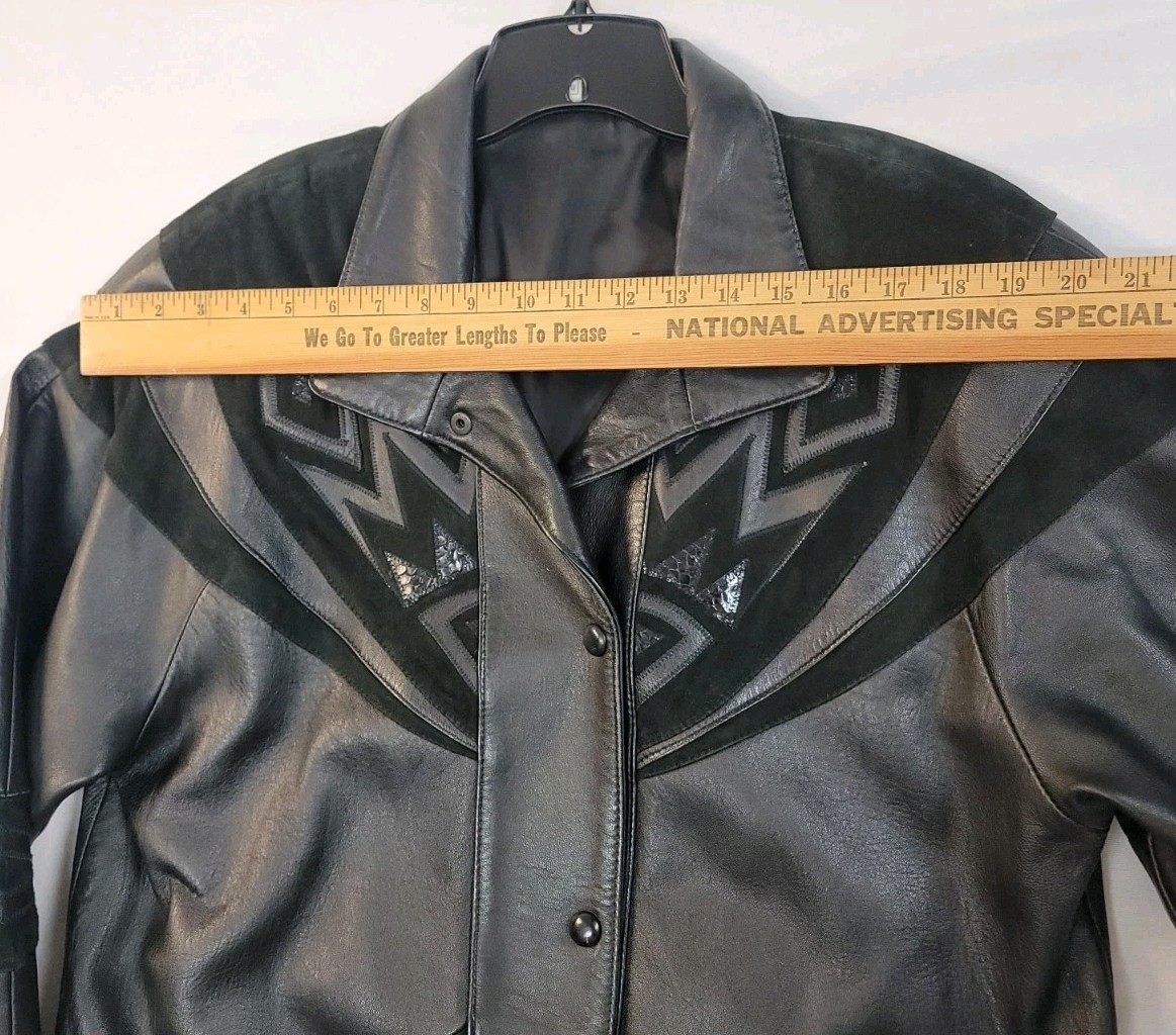 Vtg 80s Leather/suede Coat Tribal/Western Soft Lambs Leather SZ 42 Long
