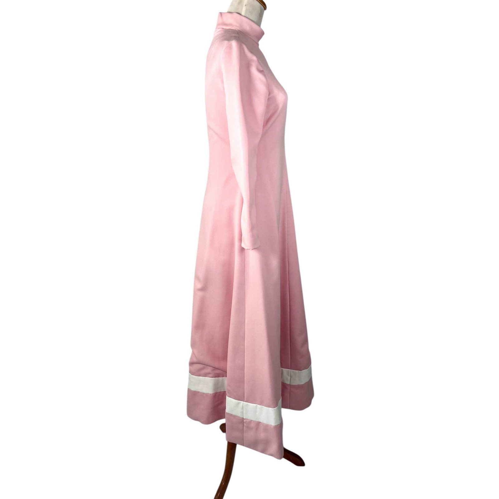Vintage 1967 Geoffrey Beene Pink & White Column Gown Graphic Banded Jersey Style