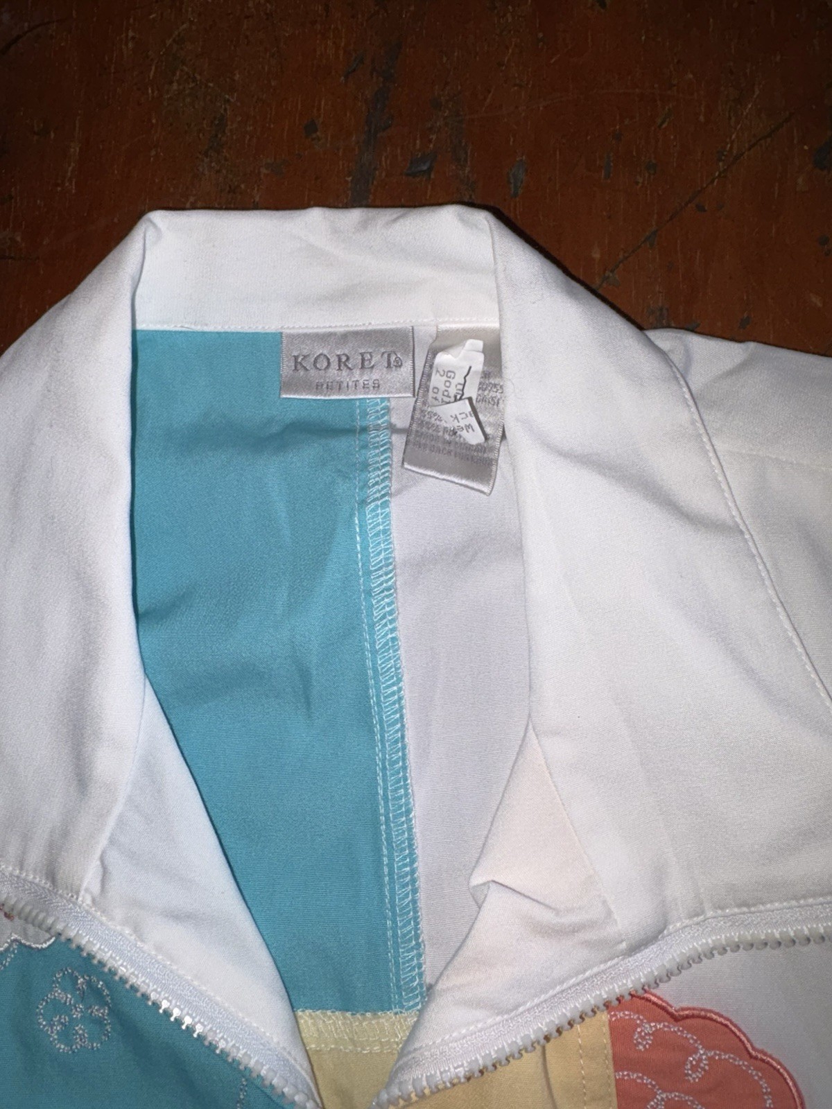 Vintage Koret Pastel Patchwork Embroidered Jacket XL Boho Coastal Grandma Beach