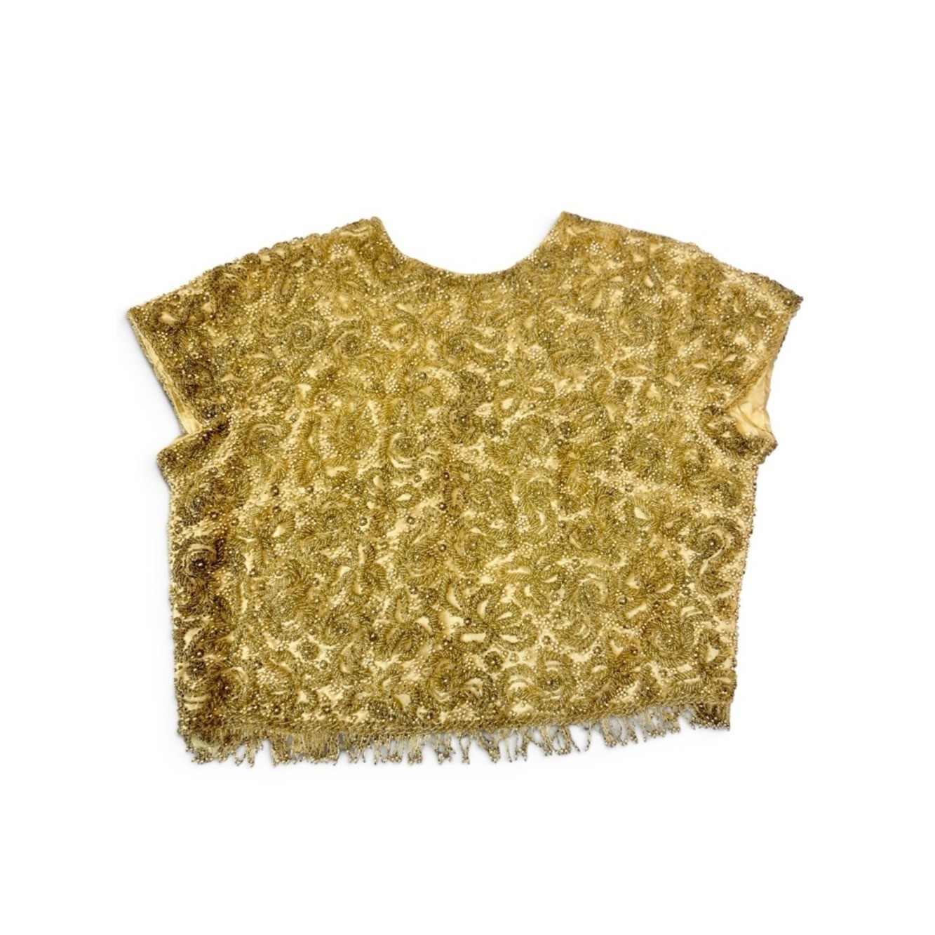 Vintage 60’s Heavy Gold Sequin and Bead Embellished Top with Bead Tassels