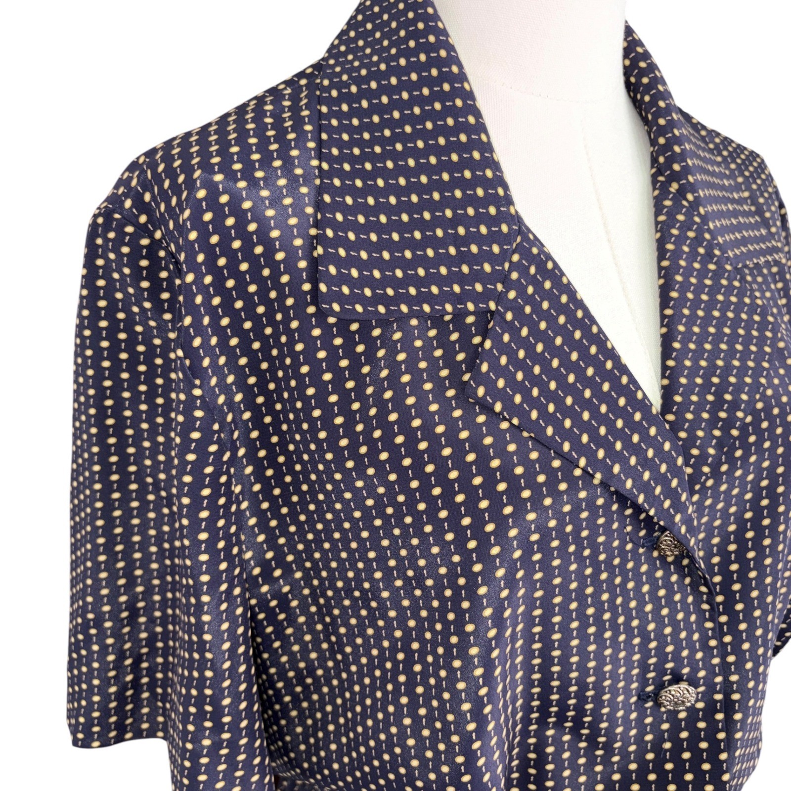 Leslie Fay Shirt Dress Womens Vintage Belted Midi Button Front 16 Navy Yellow