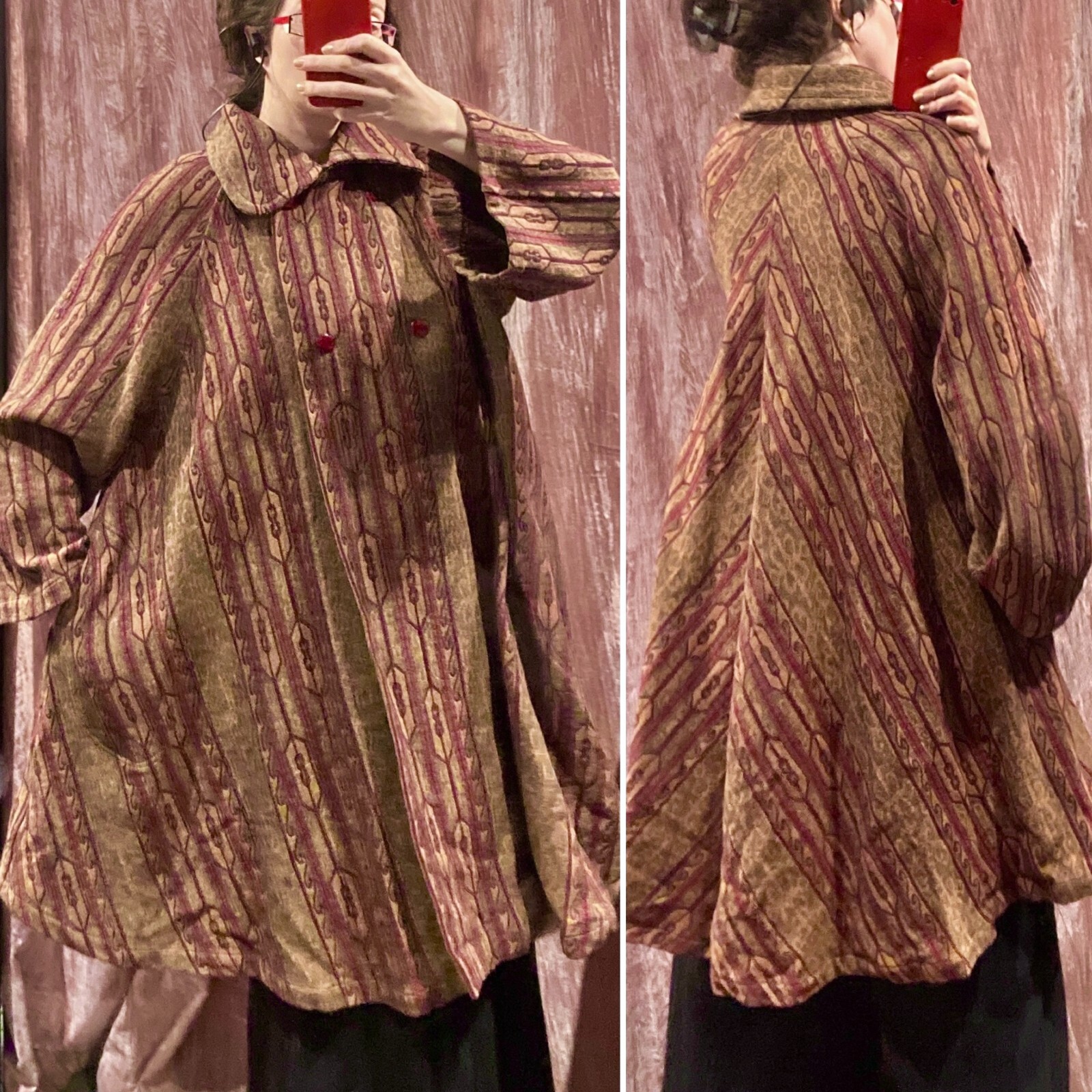 Vtg 60s tapestry brocade carpet swing tent opera cape coat Lilli Ann like XL XXL