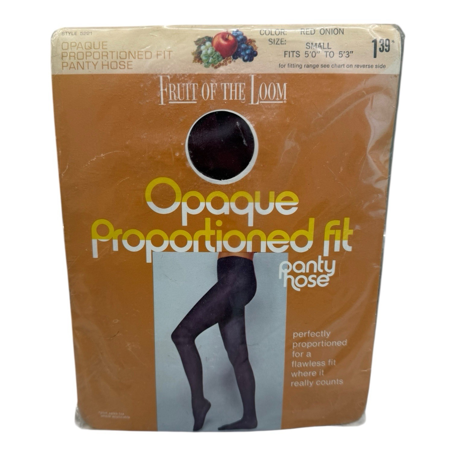 Vintage Fruit Of The Loom Opaque Proportioned Fit Pantyhose Red Onion Small