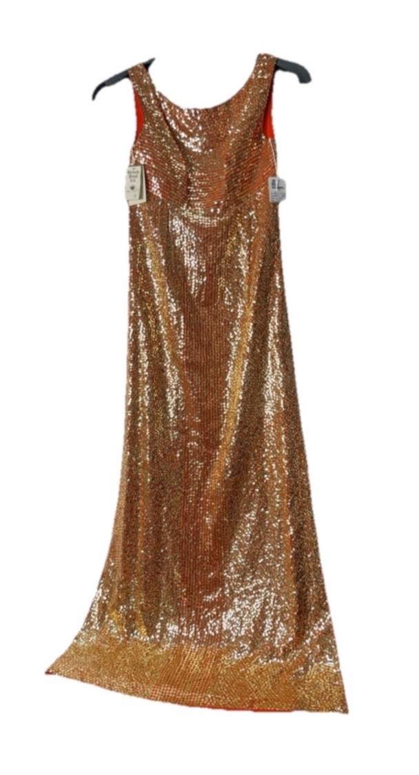 NWT Deadstock Vtg 60s Victoria Royal Montaldo Gown Gold Sequin Paillette Dress 8