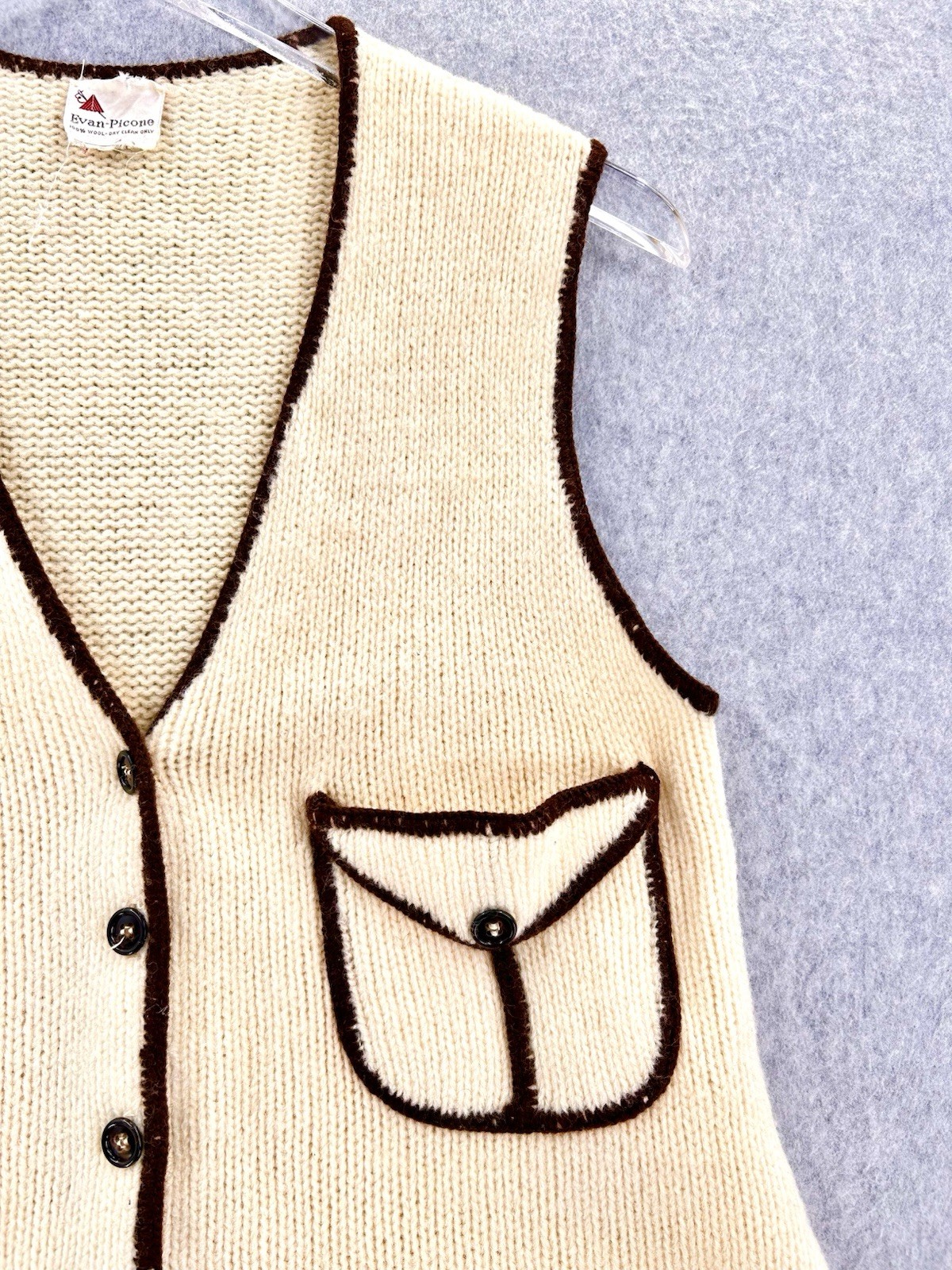 Vintage Evan-Picone 100% Wool Knit Vest Pockets Deco MCM Retro Size Small