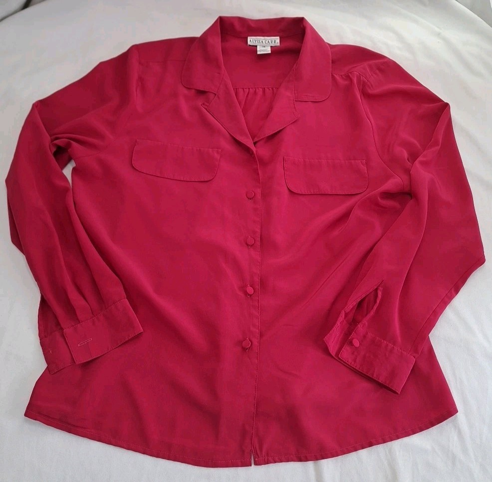 Vtg Hot Pink Womens Shirt Blouse 80s 90s Corp Core 12 L Secretary Alyssa Carr