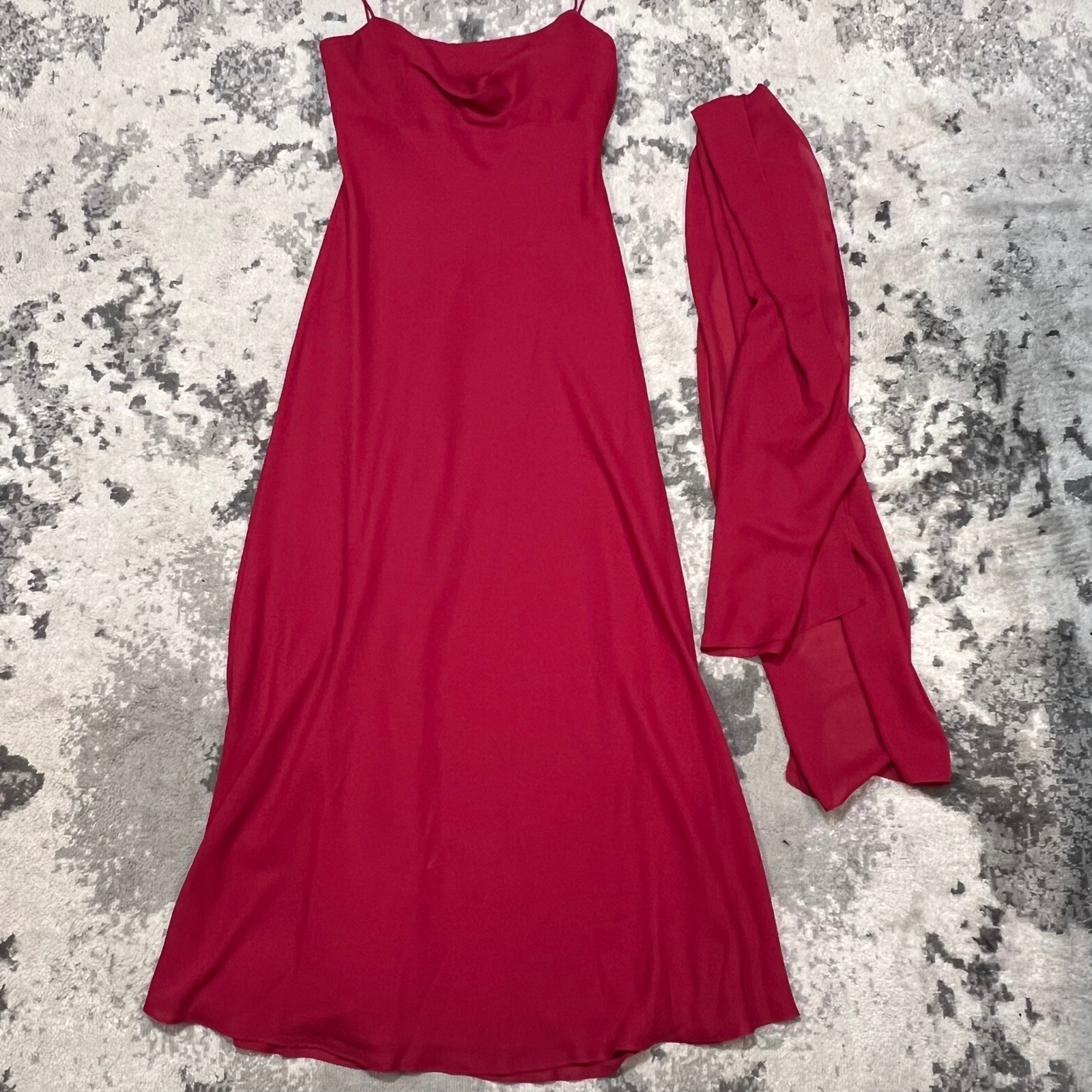 Michaelangelo Vintage Red Cowl Neck Evening Gown with Matching Shawl Size 12