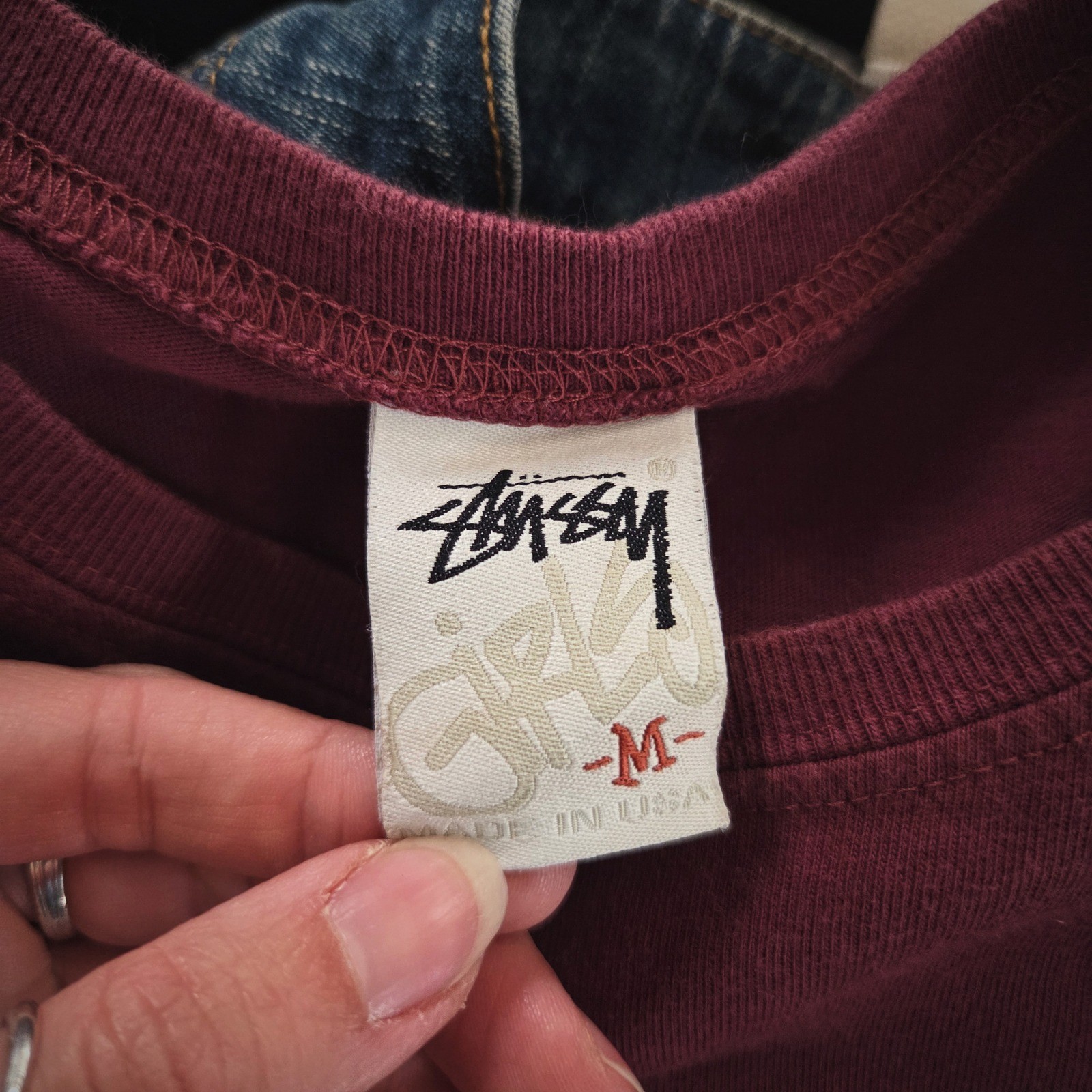Stussy Girl T Shirt Vintage 90s M Burgundy One World Love Graphic Tee USA Made