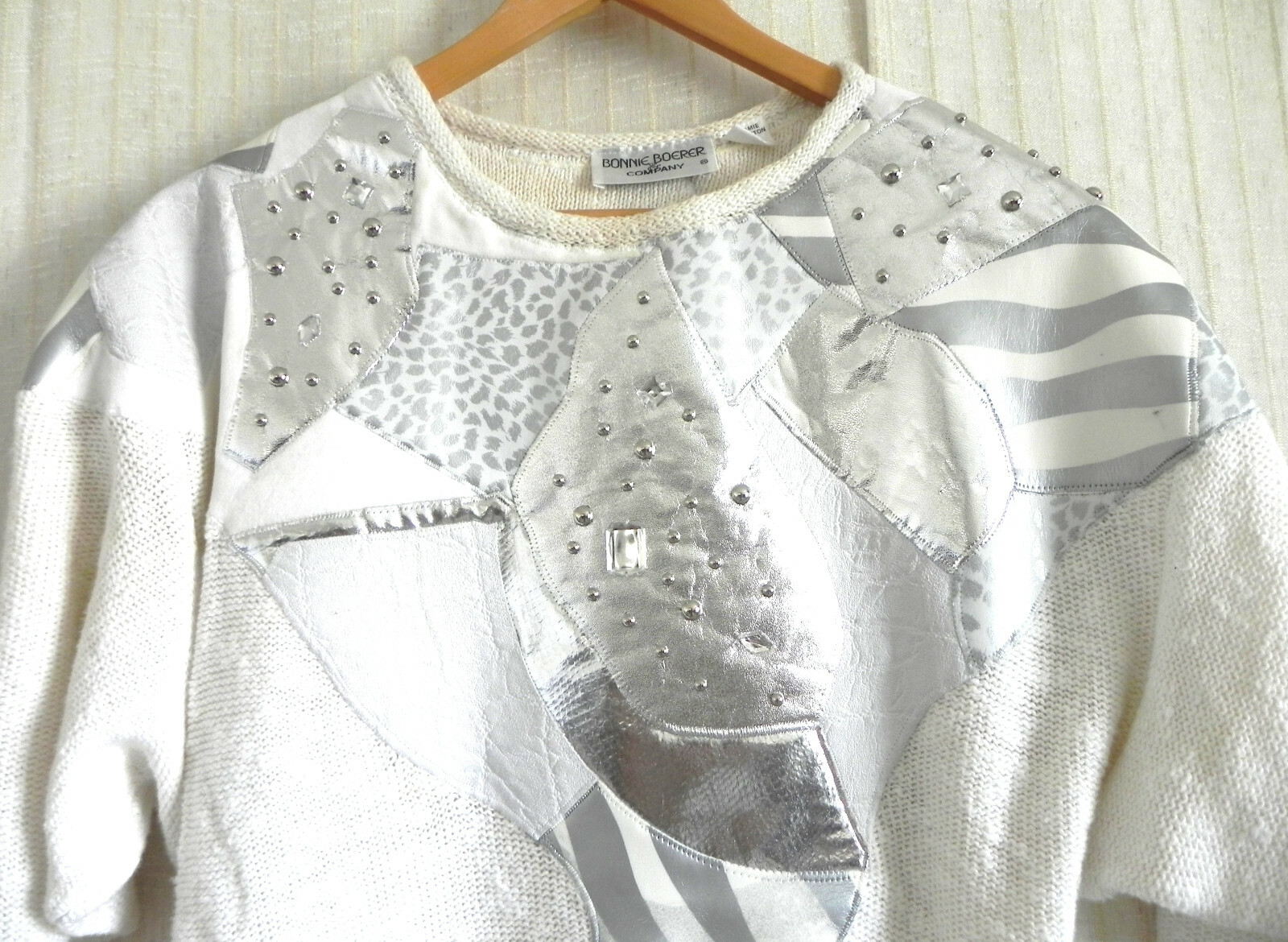 Vtg Bonnie Boerer Sweater Embellisments 3/4 Bat-Wing Sleeve OVER-SIZED Size S