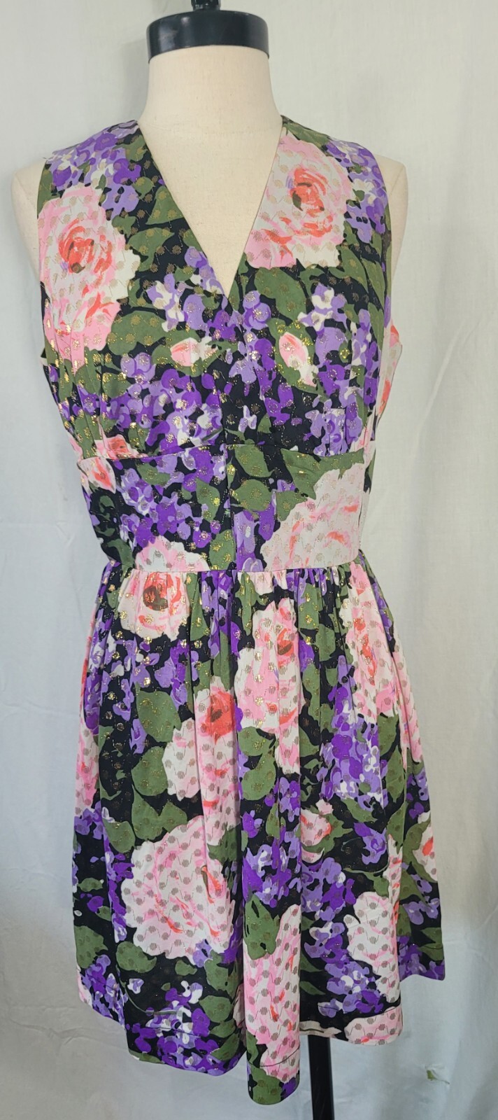 Vintage 70s California Sleeveless Spring Floral and Gold Lurex Maxi Dress Sz. Sm