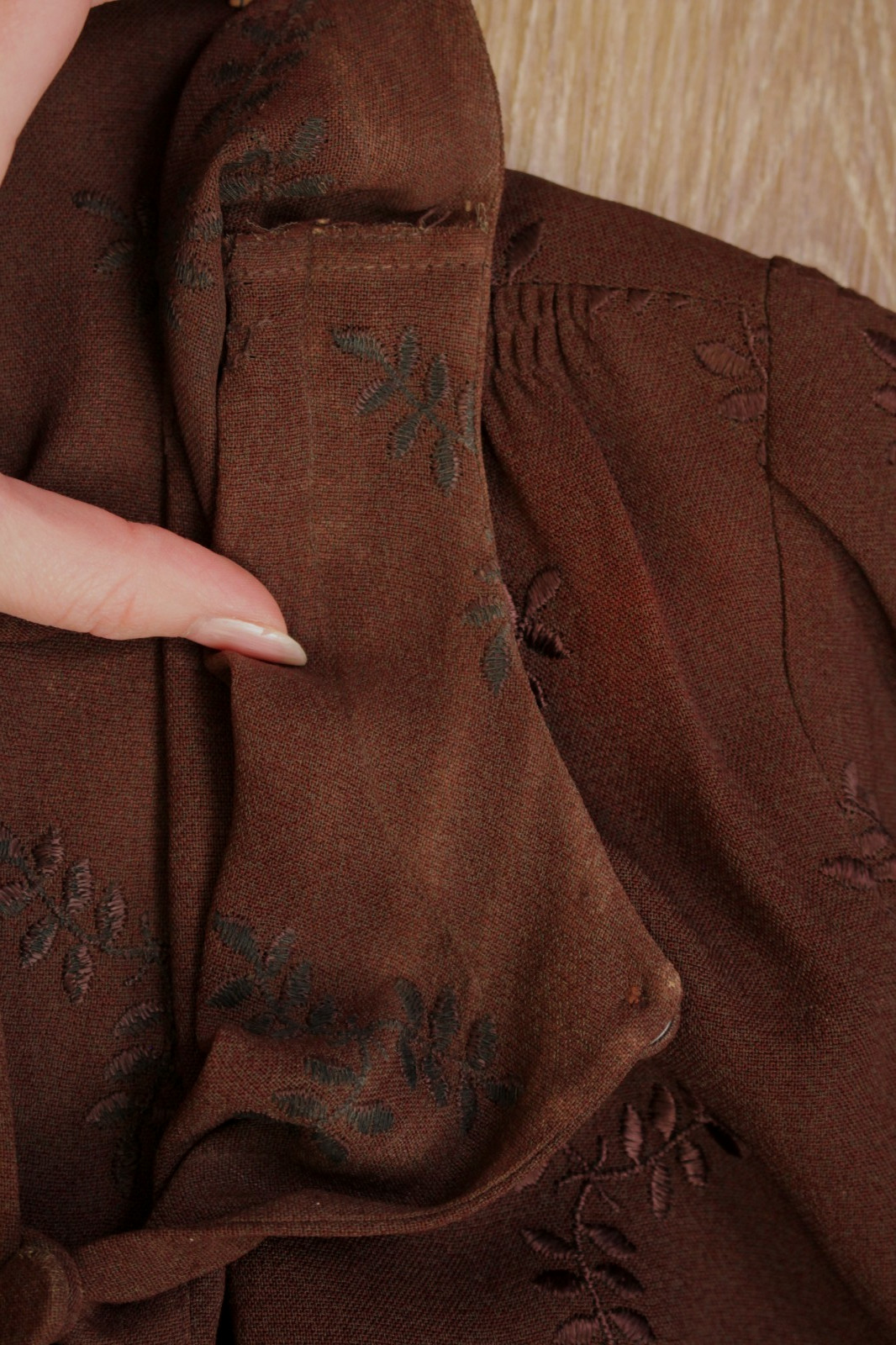 VTG Women’s 30s Brown Embroidered Long Sleeve Rayon Dress Sz XL 1930s Ladycraft