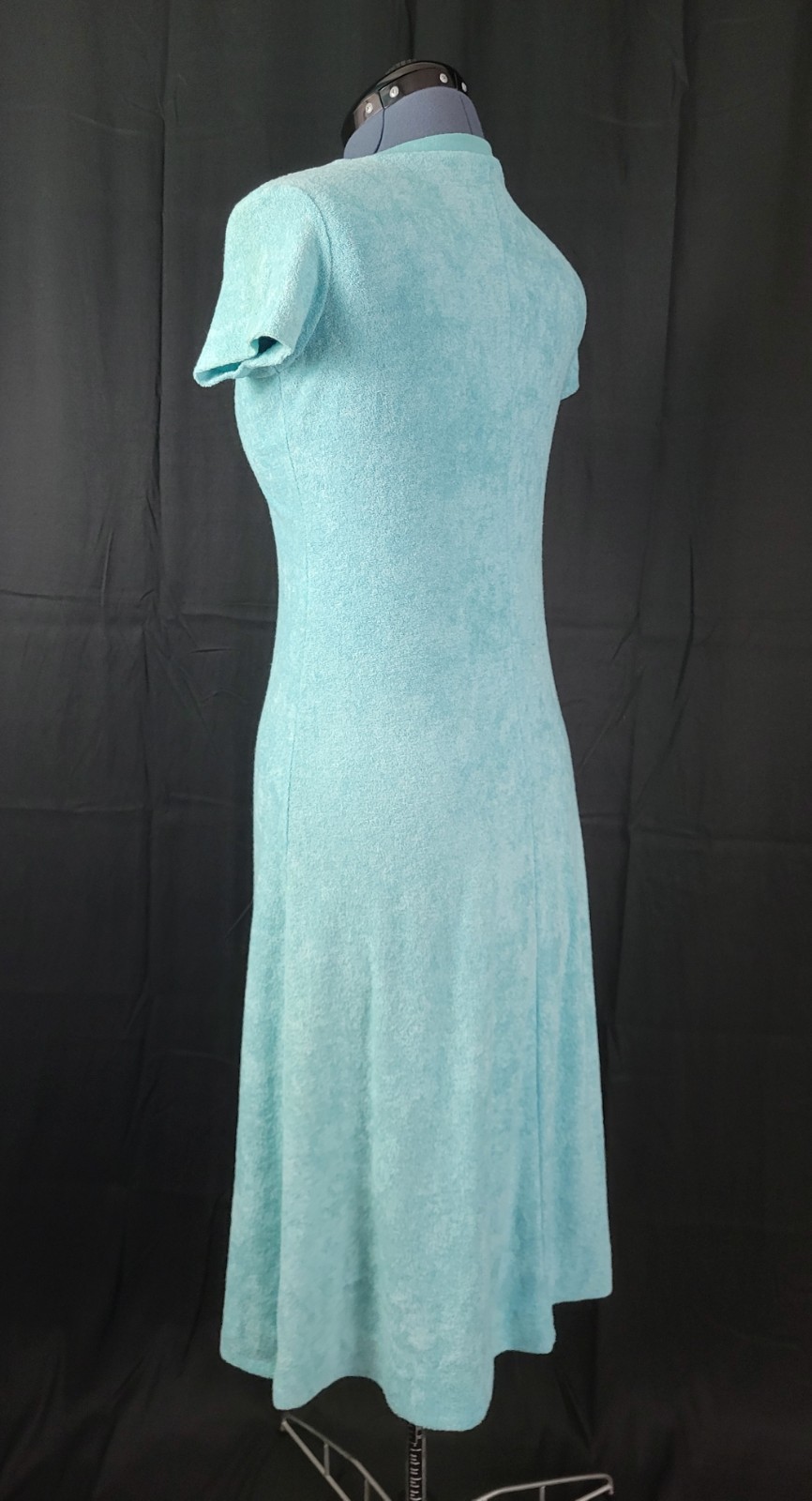 Vintage Turquoise Blue Terry Cloth S/S Dress/Cover-Up w V-Neck Size 32 (XS)