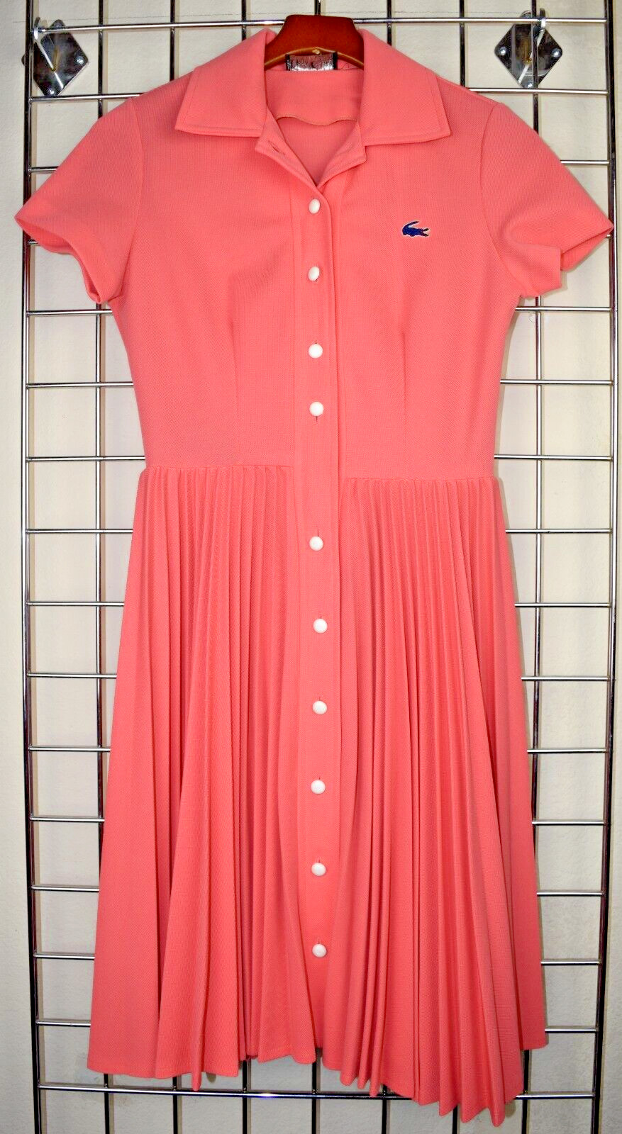 Lacoste Dress VTG S/M 60s 70s David Crystal Lacoste Coral Circle Skirt Blue Croc