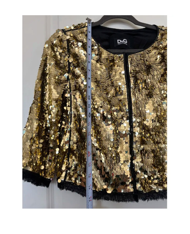 RARE 90s VTG D&G Dolce Gabbana Gold Sequin Jacket Black Trim Italy 40 COA Small
