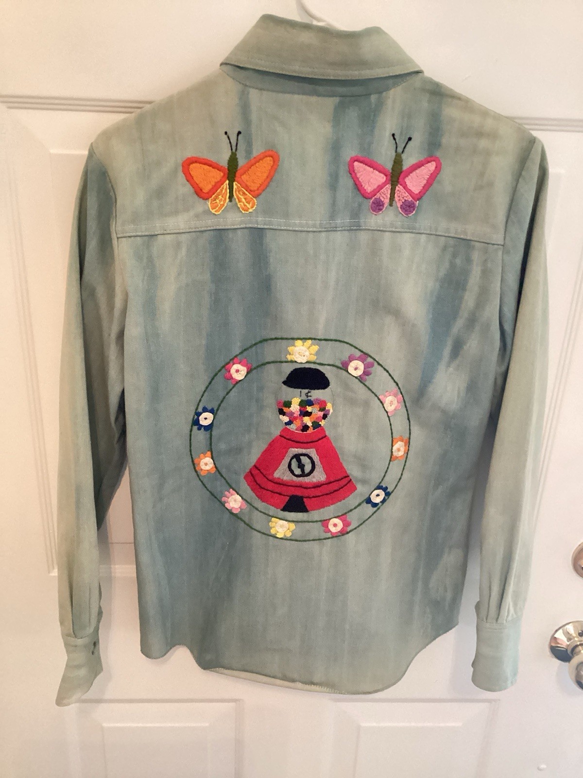 Vtg Hand Embroidered Snap Front Jean Jacket, 1972