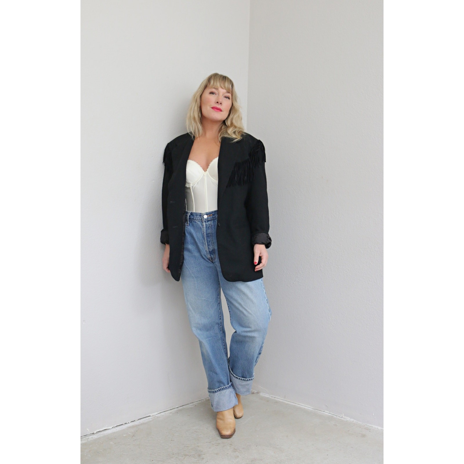 1990’s Vintage Adolfo Black Wool Fringe Blazer ~ Women’s MD LG ~ Western Jacket