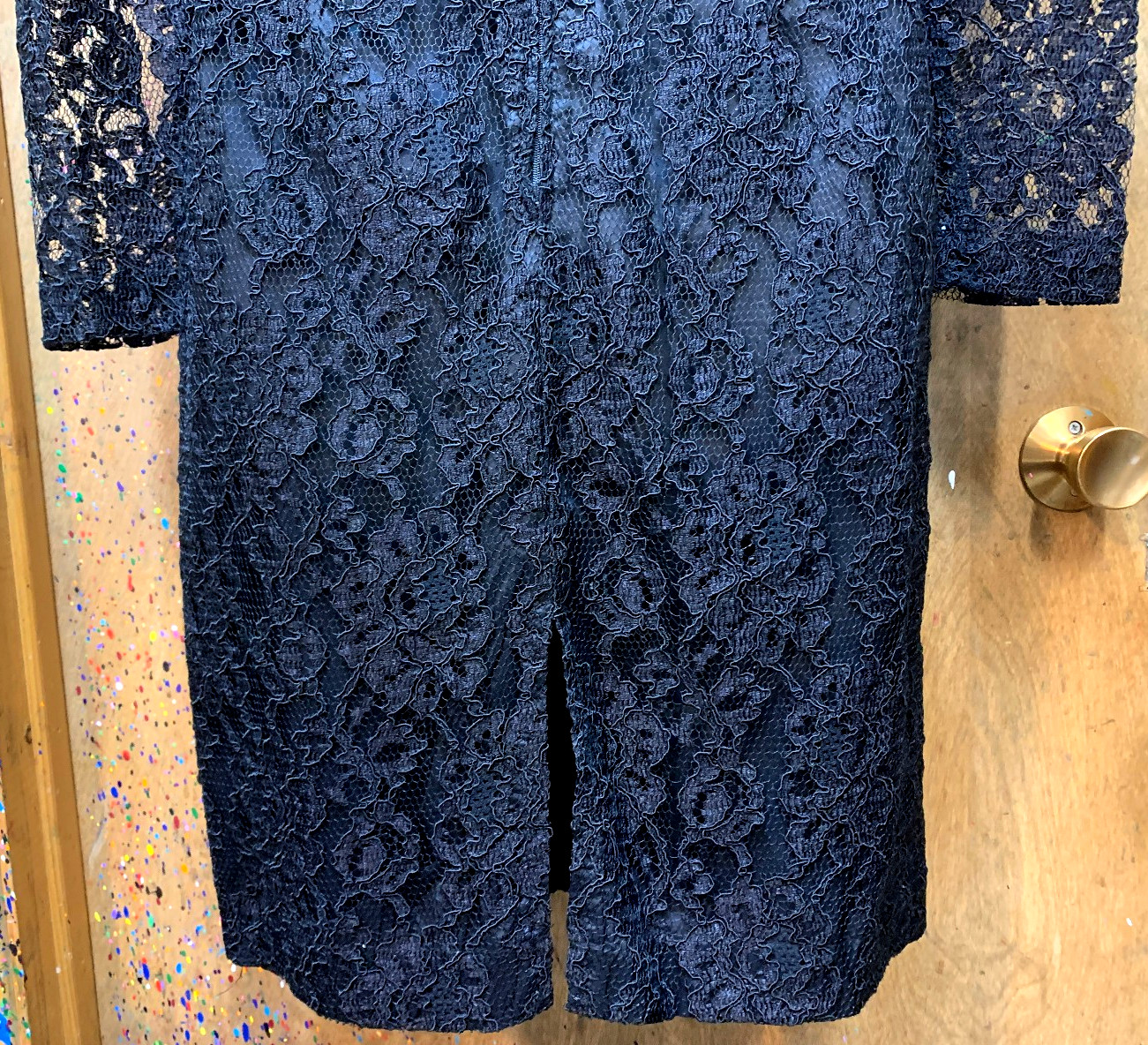 Vintage EXPO NITE Long Sleeve Black Lace Dress Lined Low Back LBD Women’s Size 8