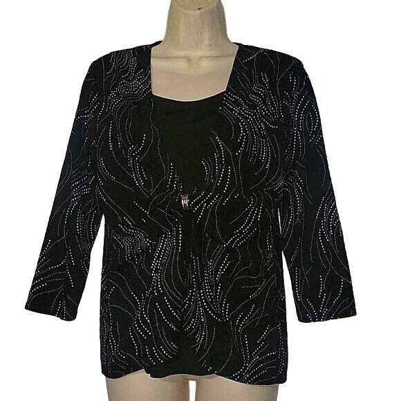 CHOICES VINTAGE Women’s Black gathered Front Formal Embellished Top Evening M