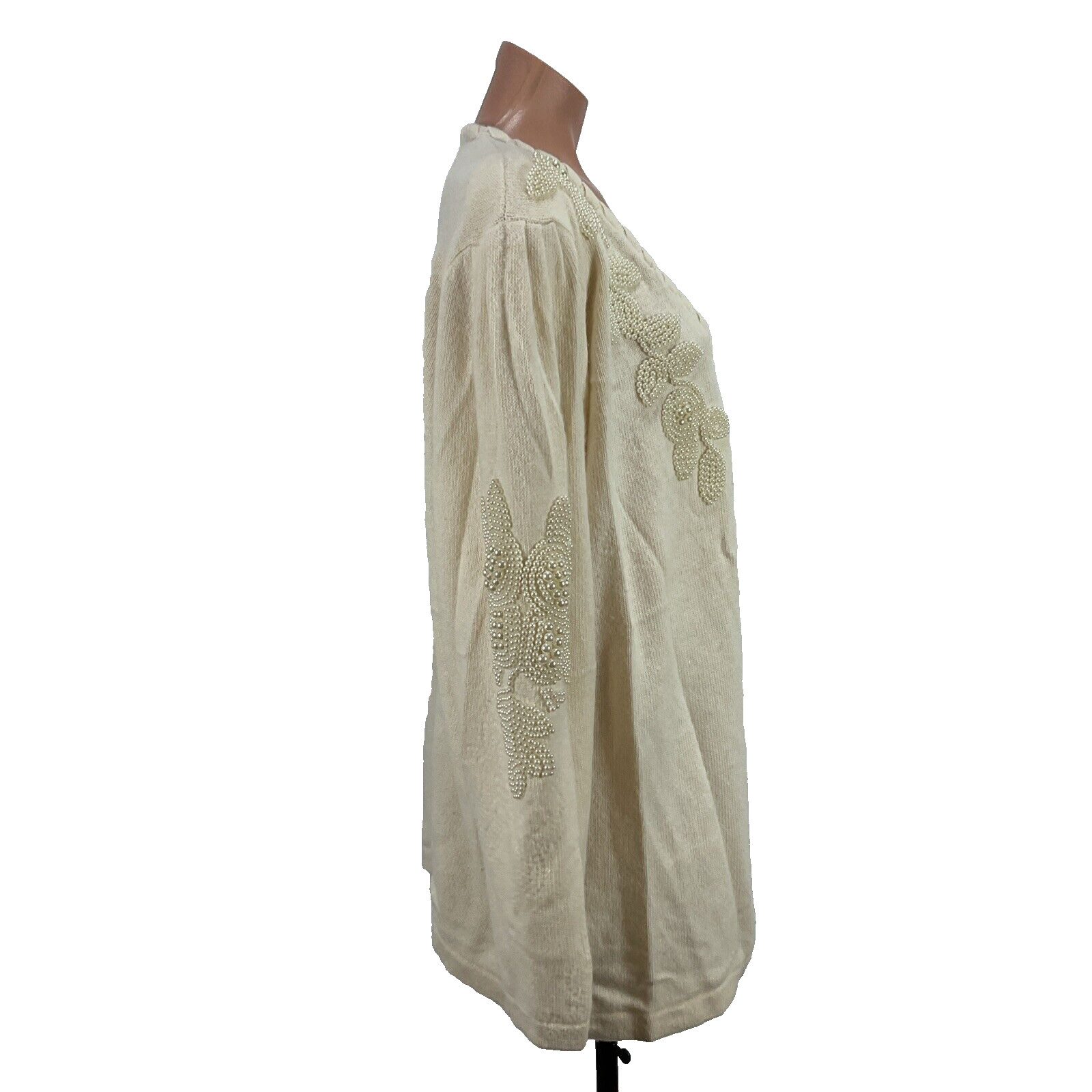 Vintage Cervelle Cardigan Sweater Ivory PLUS 2X Pearl Beads Shoulder Pads Angora