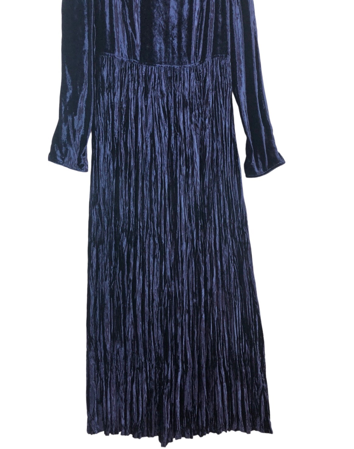 Size 8 Sharon Young Women’s Maxi Dress Navy Blue Crushed Velvet 90s