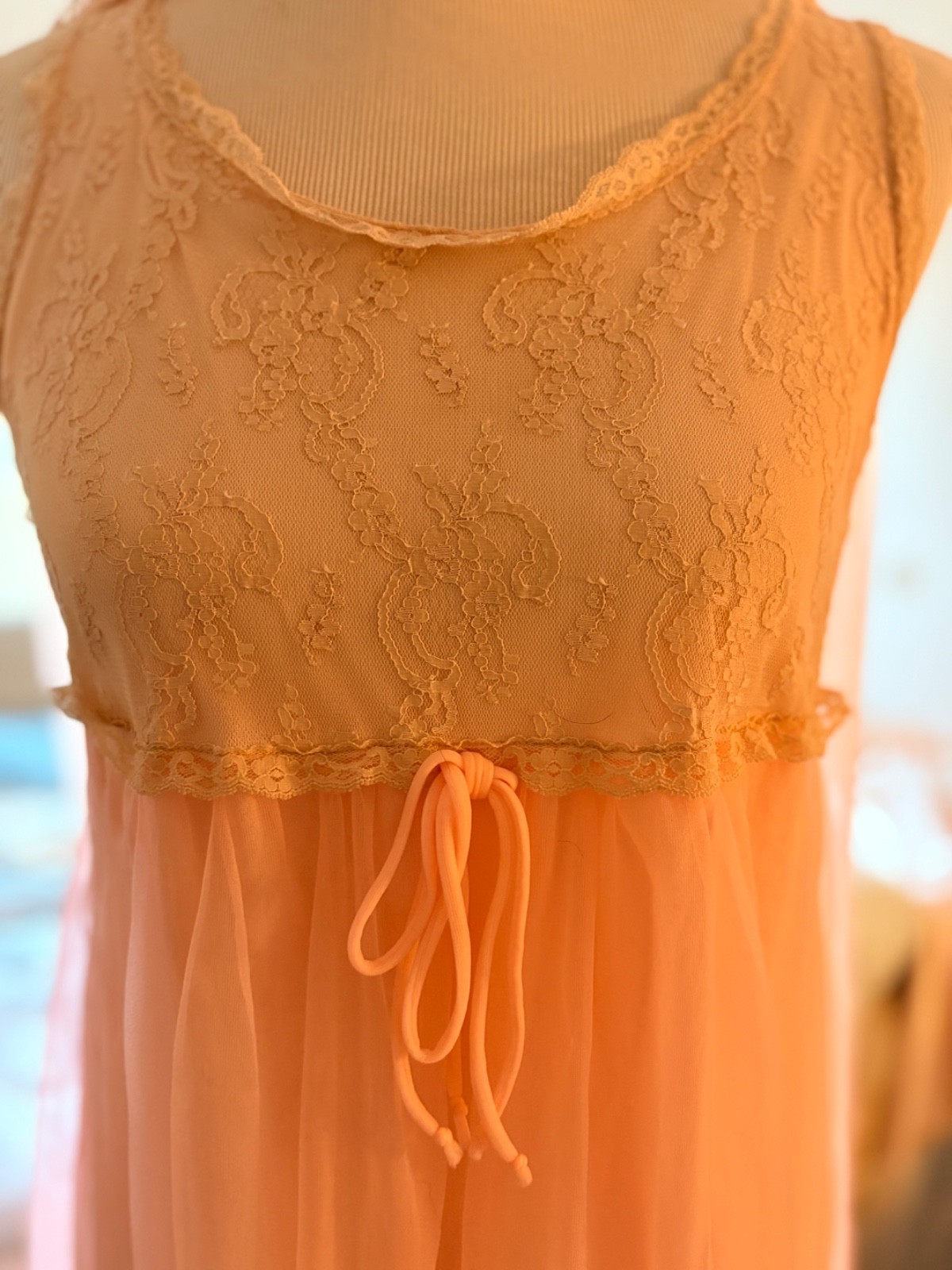 VTG 60s Aristocraft Pink Peignoir Set Sheer Chiffon Lace Nightgown Robe Small