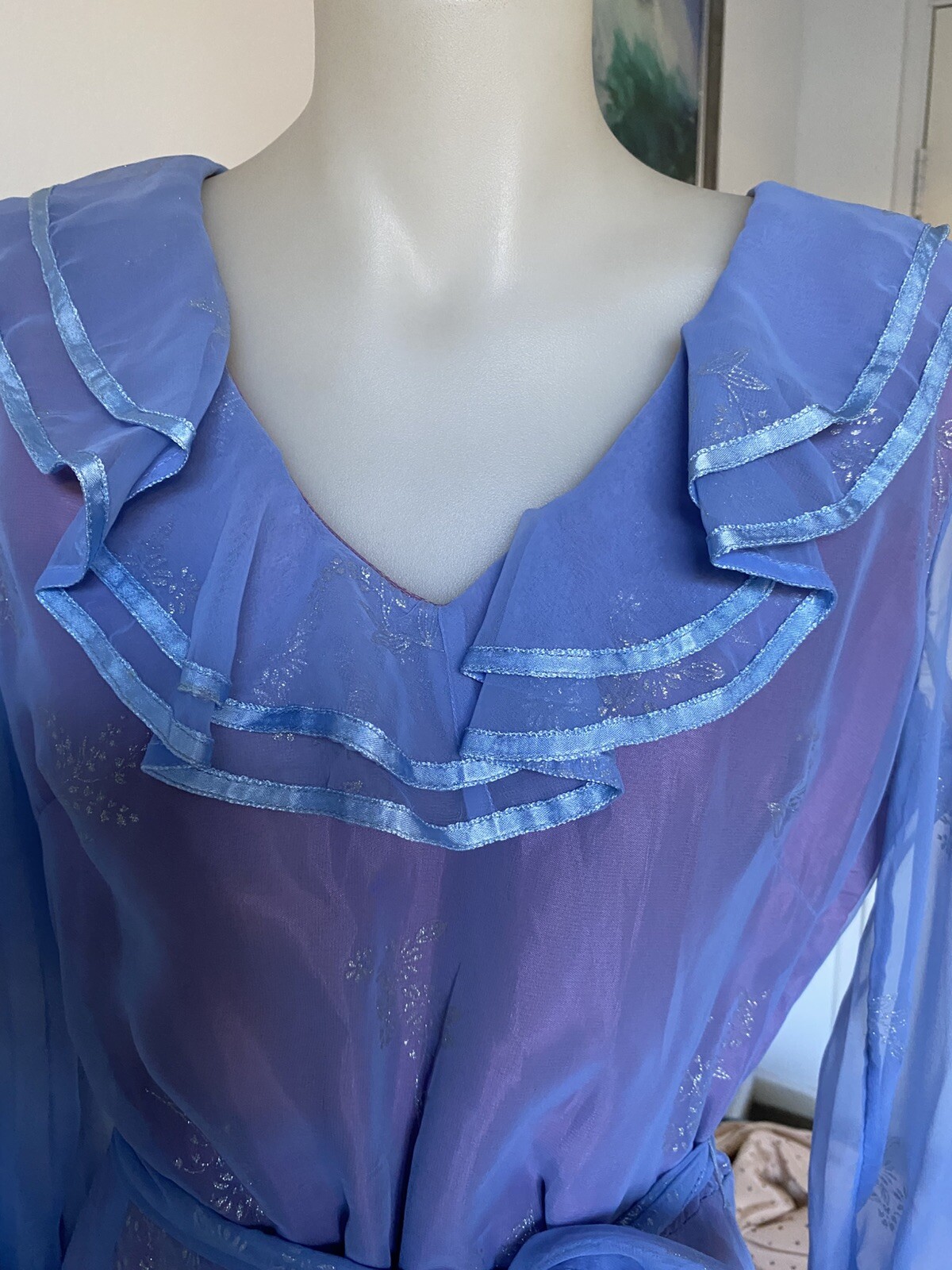 Louisette Sydney 70,s Fab Blue Frilled Maxi.Tag Says 14(12)