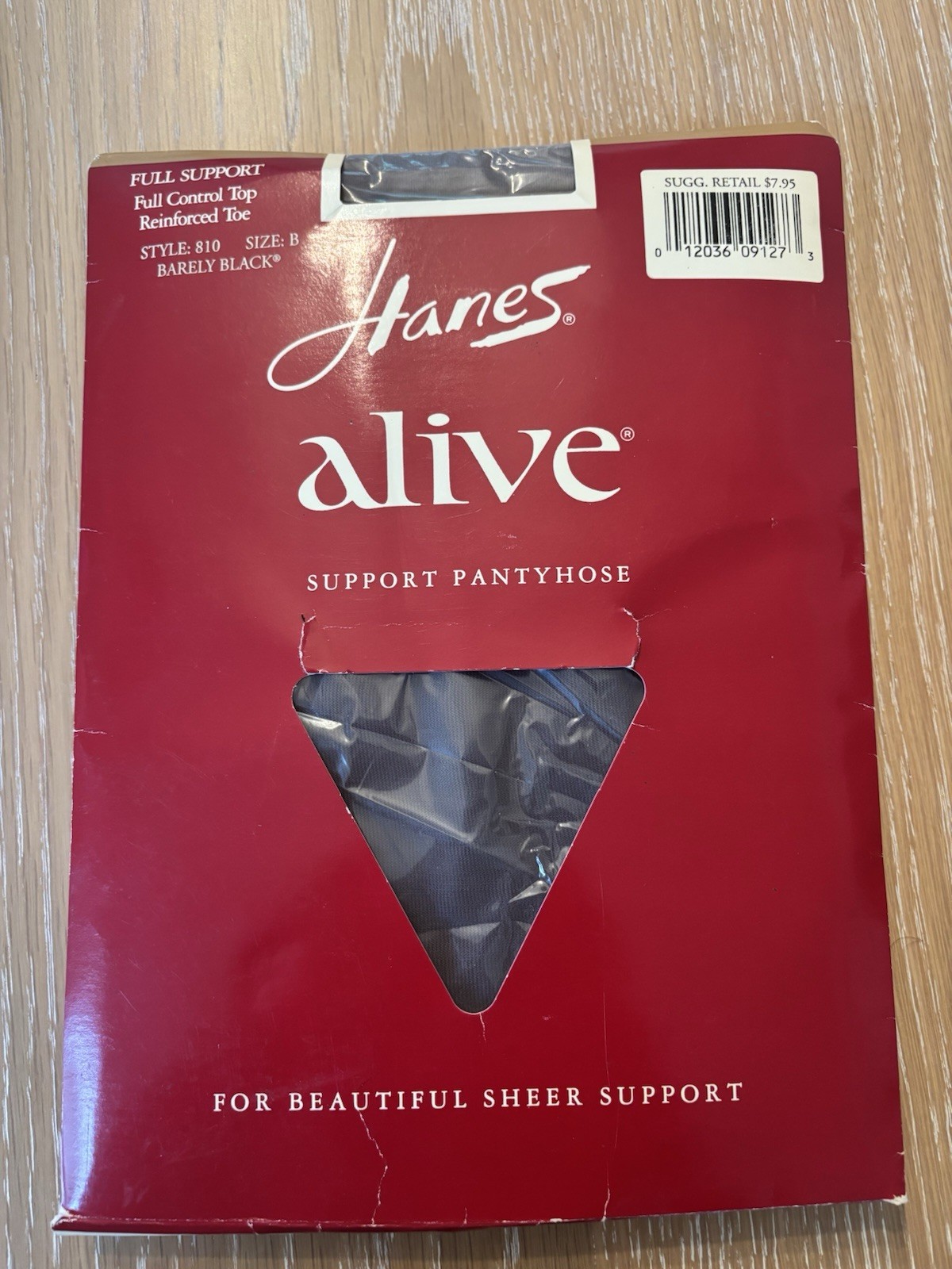 Vtg 90s Hanes ALIVE Full Support Pantyhose Barely Black Reinforced Toe Sz B 810