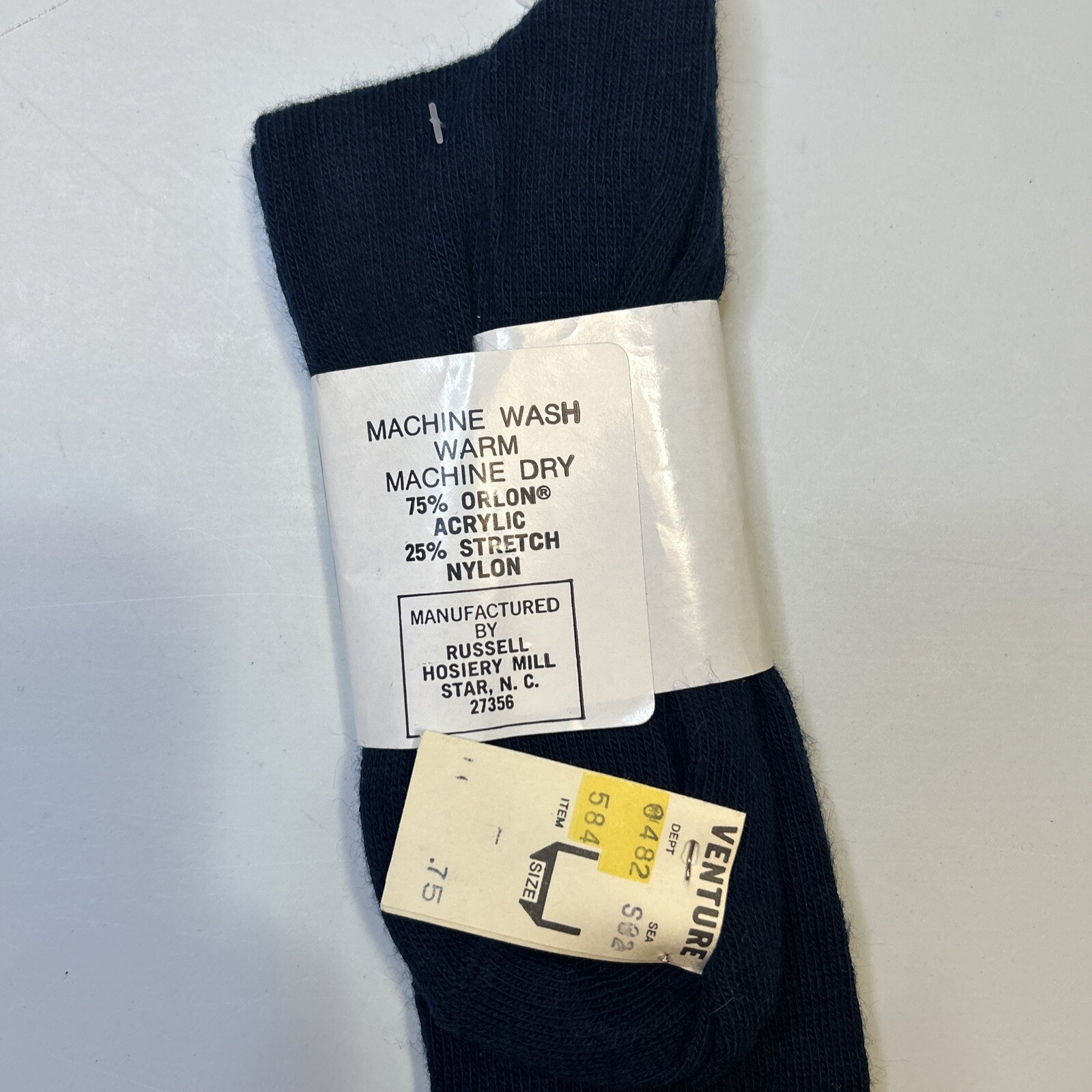 VTG Socks Womens 80s NOS 9-11 Knee Hi USA Acrylic 90’s Navy 20″ Russell Hosiery