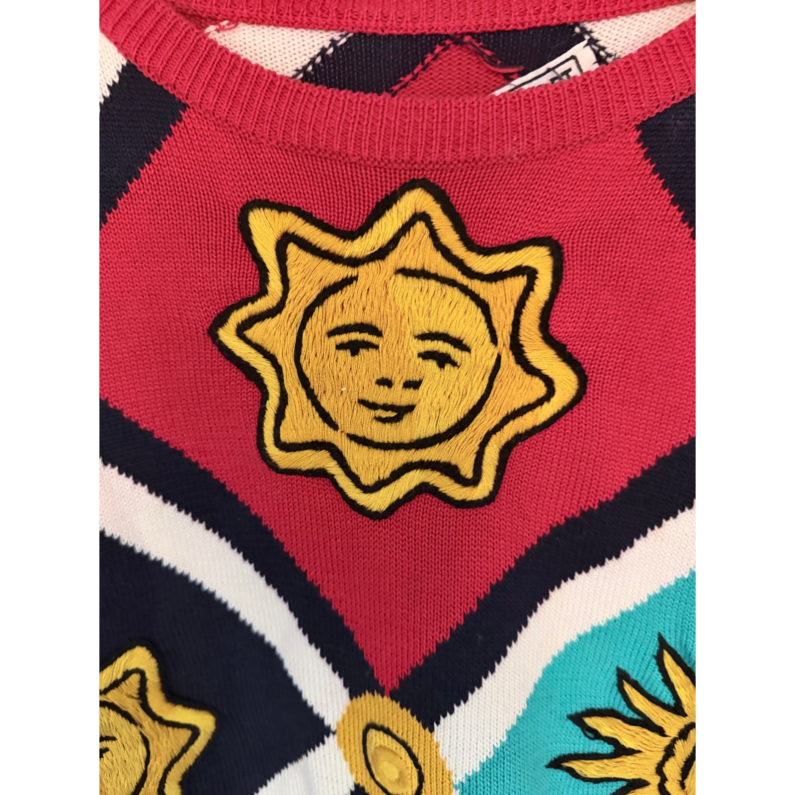 Vintage Carlisle Sport 90s Celestial Sun Embroidered KnitCrewneck Sweater-Size M