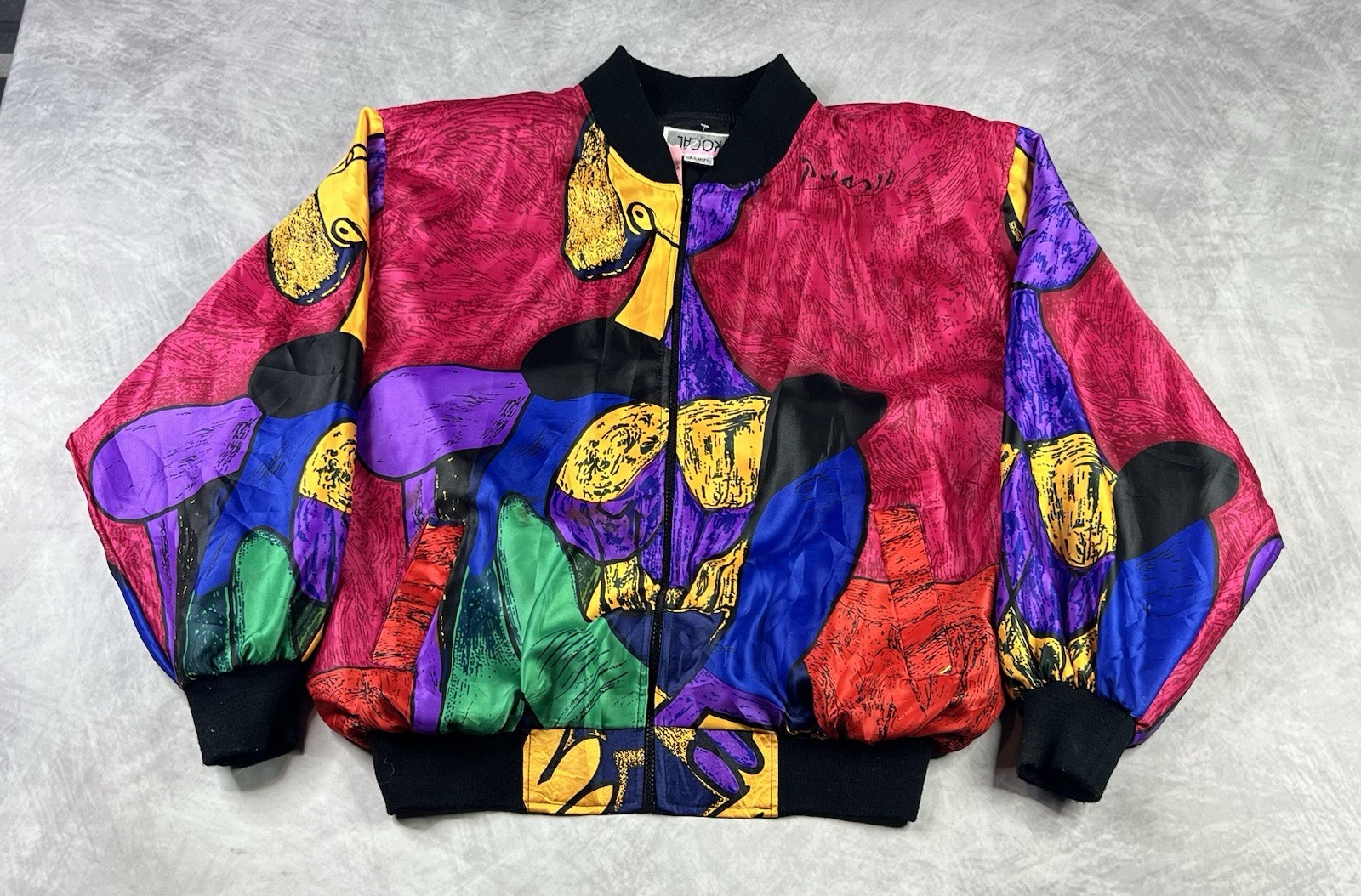 Vintage 80s 90s PICASSO Silk Art Jacket One Size Fits Most Kocal