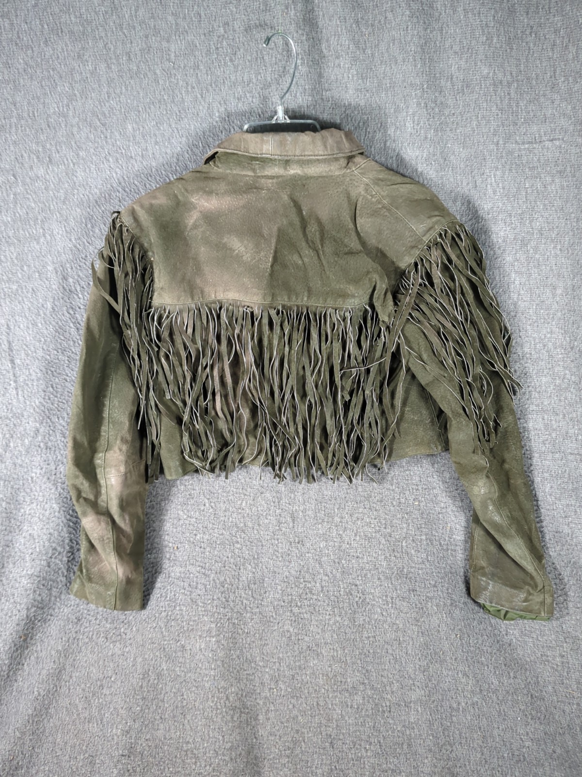 Vtg 70s 80s Santa Fe Suede Leather Cropped FRINGE Jacket Western Sz M