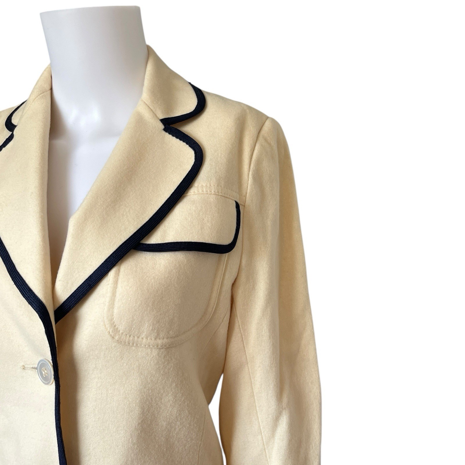 Vintage Dalton Wool Blazer Cream Blue Trim Preppy Neutral Womens Size 10