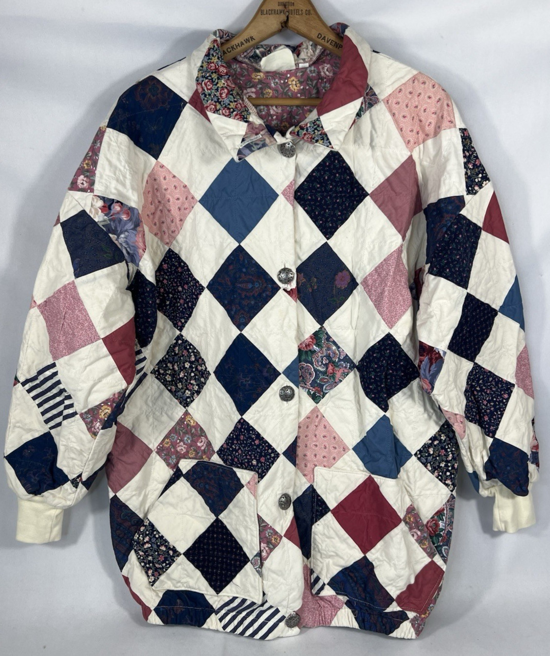Vtg 80’s Handmade Patchwork Quilt Jacket Size M USA Made Granny Core Cottagecore