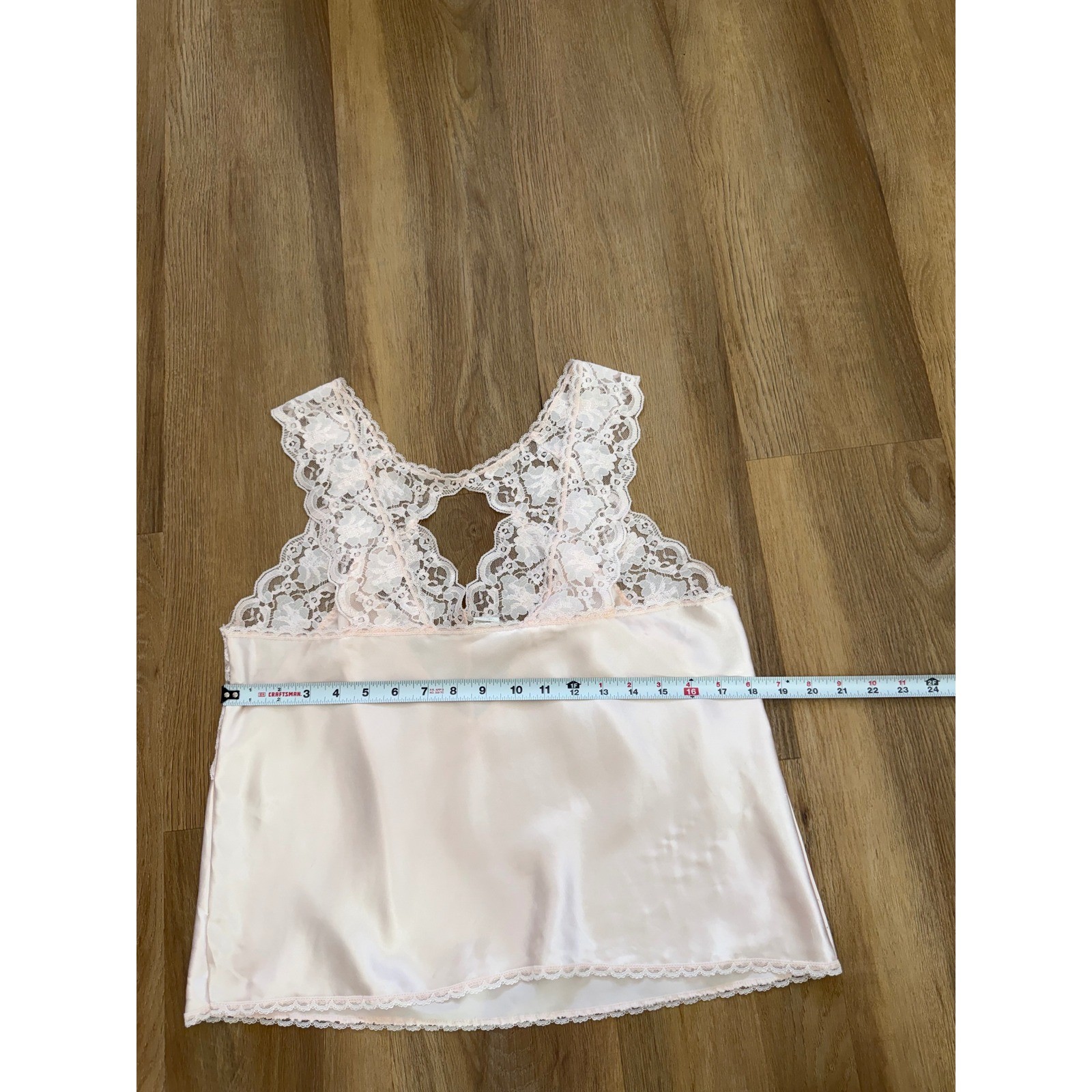 Vintage Pink Satin Lace Trim Camisole Top Keyhole Back L sexy fairy dainty