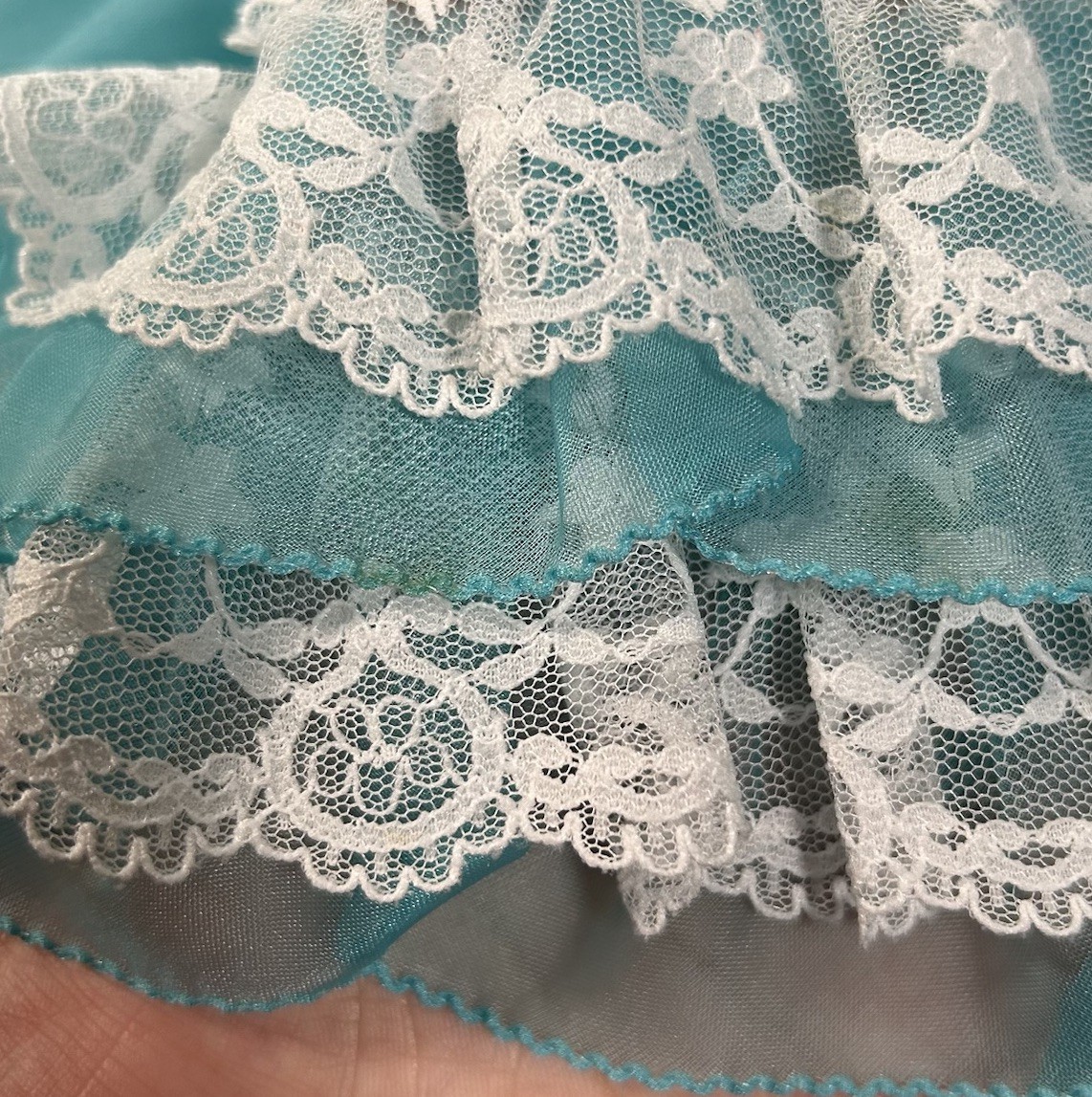 VTG 70s/80s Mike Benet Southern Belle Prairie Aqua Lace Organza Maxi Dress Sz S