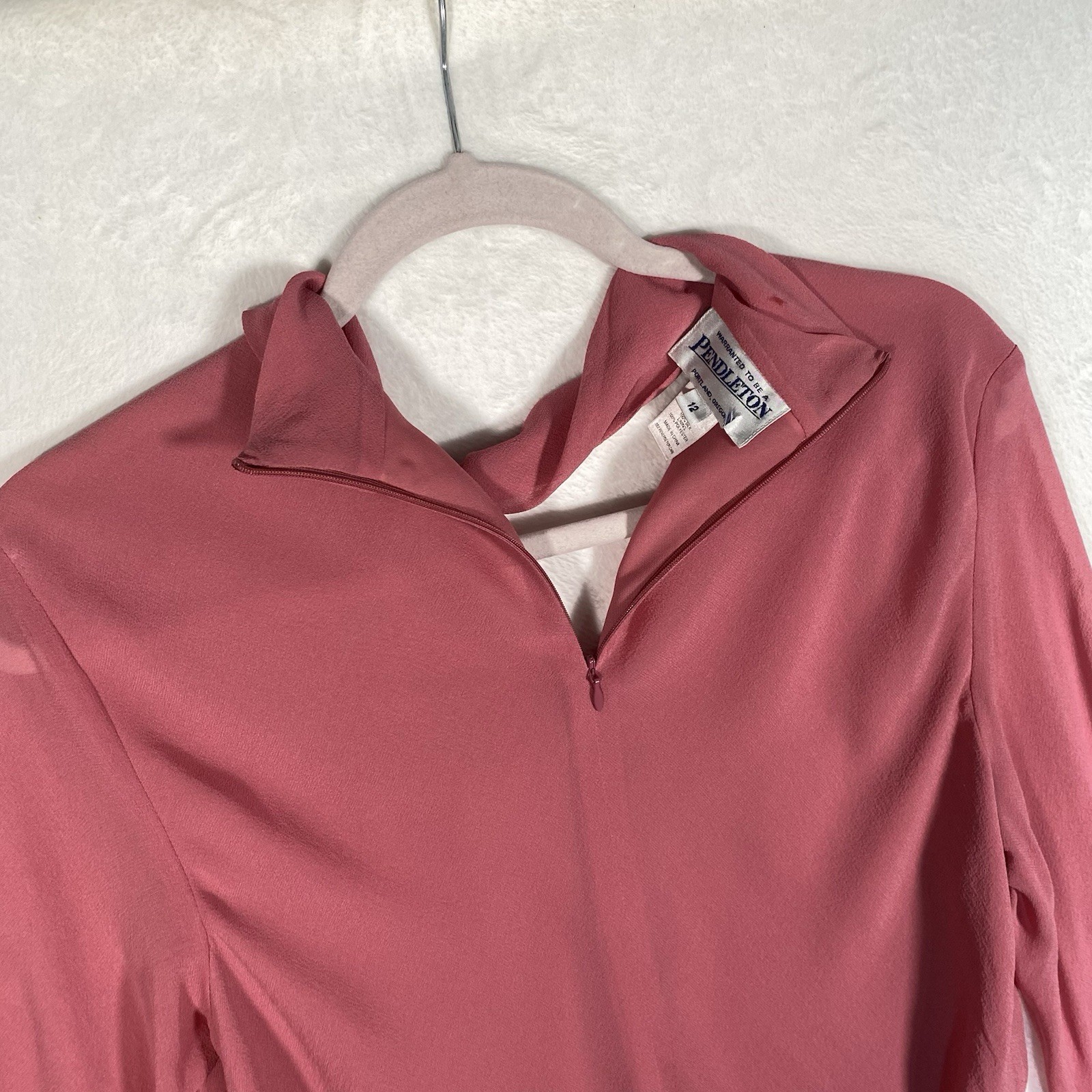 Vintage Pendleton 100% Silk Pussy Bow Blouse Mauve Pink Sheer Office Siren Sz 12