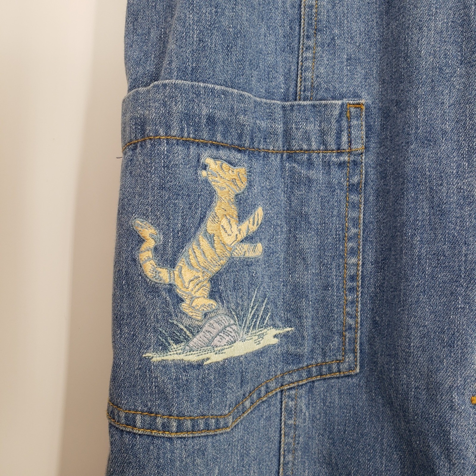 Vintage 90s The Disney Store Winnie the Pooh Denim Jumper Dress Women M Blue