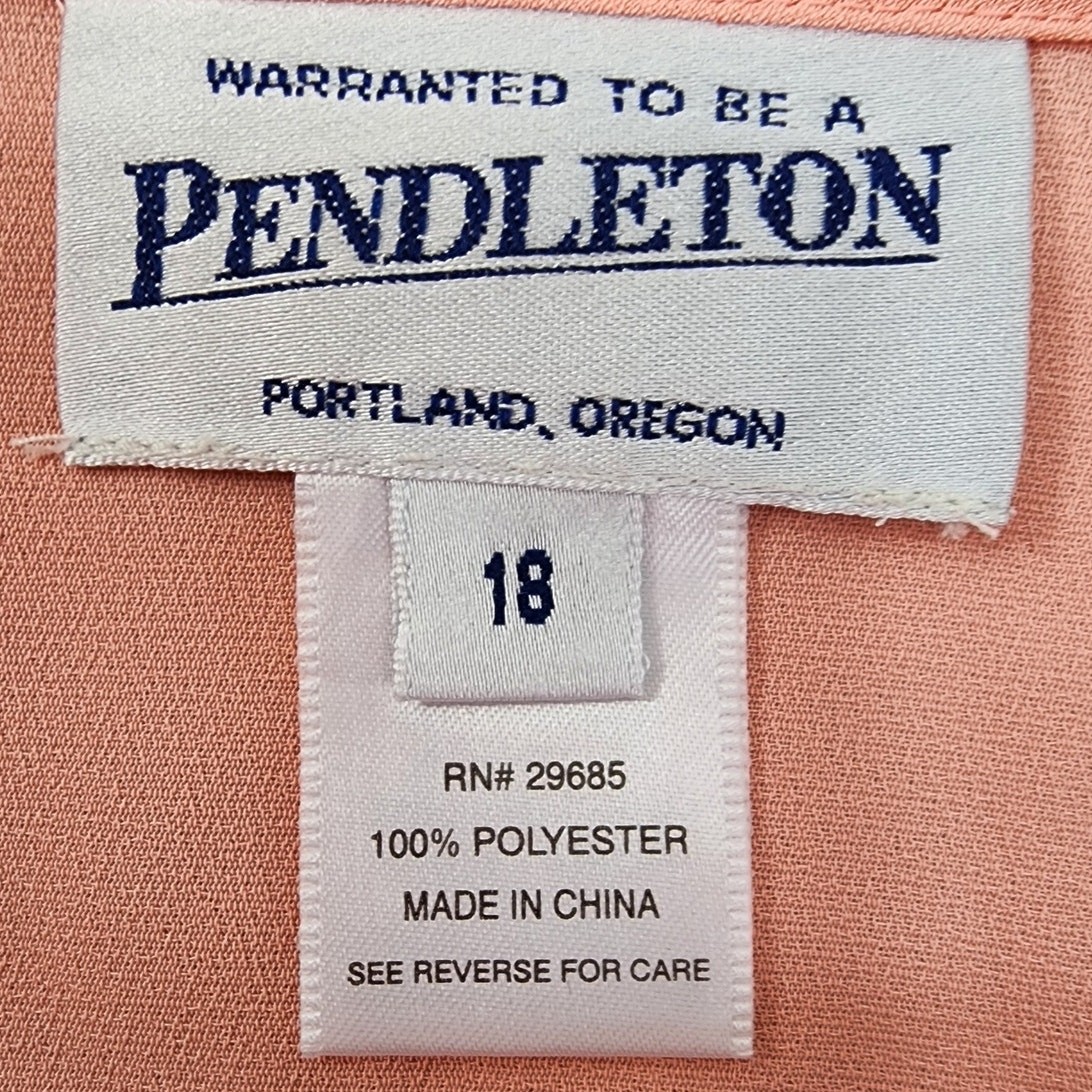 Vintage 90s Pendleton Top Womens 18 Orange Ruffled Long Sleeve Chiffon Office