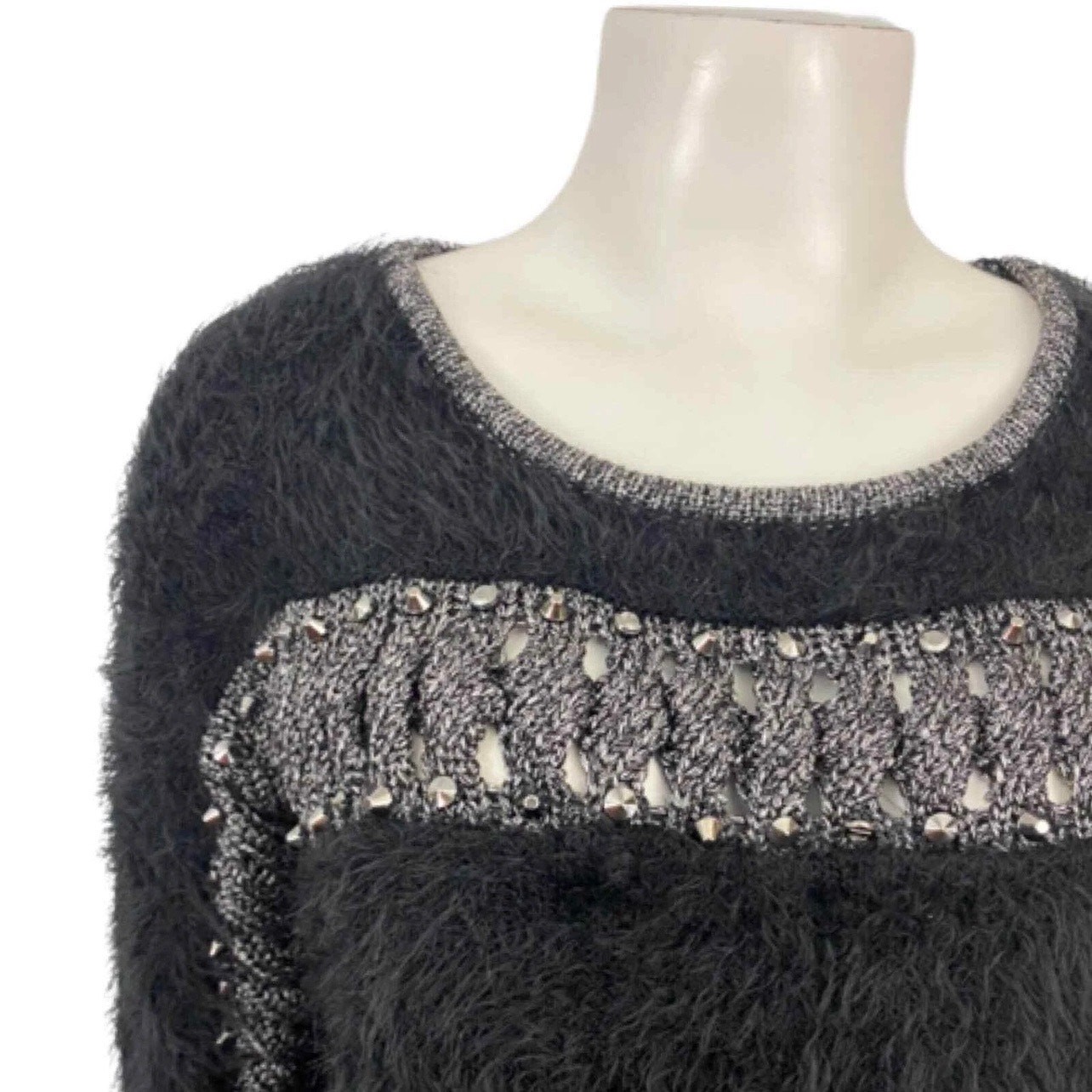 Alberto Makali Fuzzy Sweater S Black Gray Studded Knit Y2K Designer ^