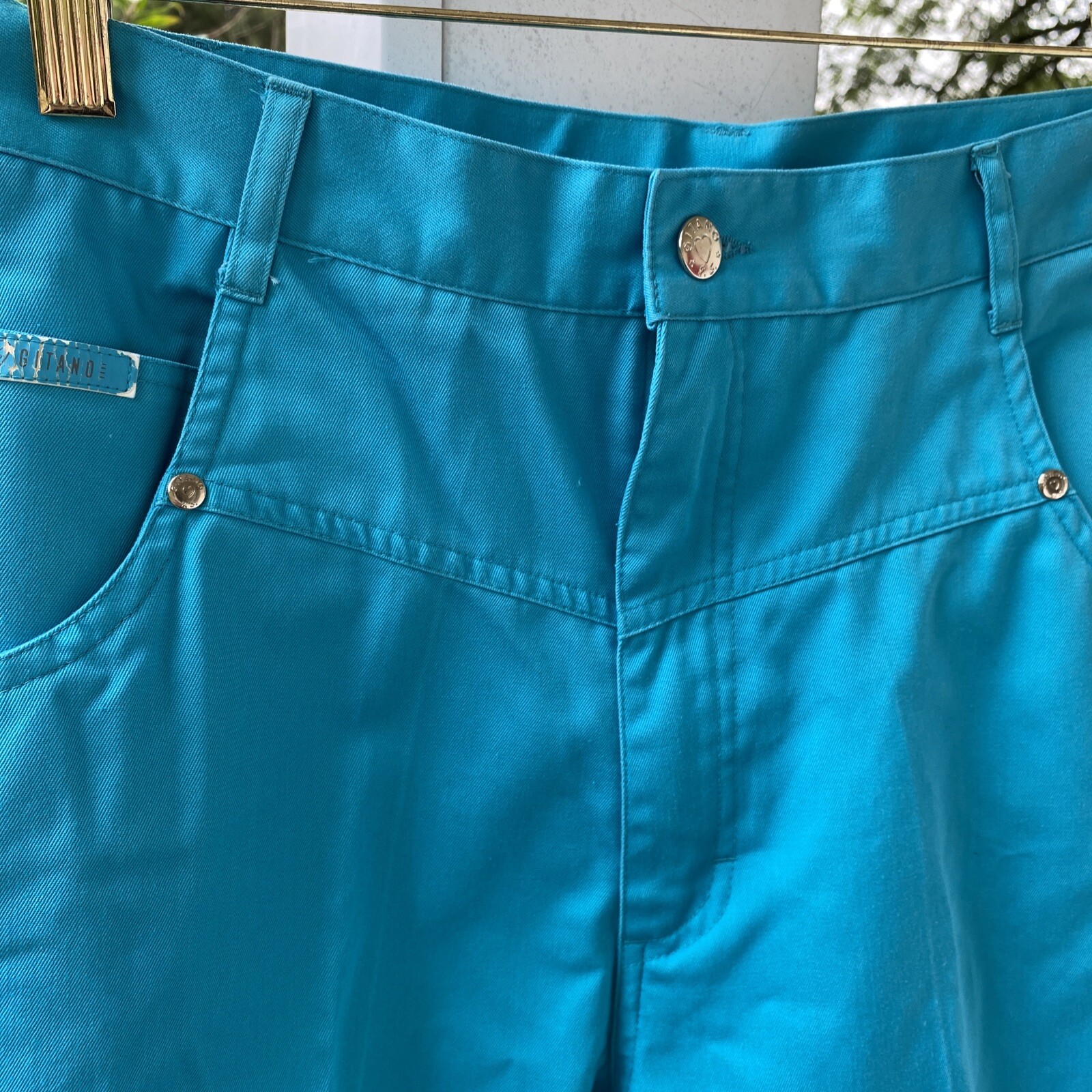 Vintage Women’s 80s Turquoise Pants Sz 32″ Short – Flat Front 1980s Gitano