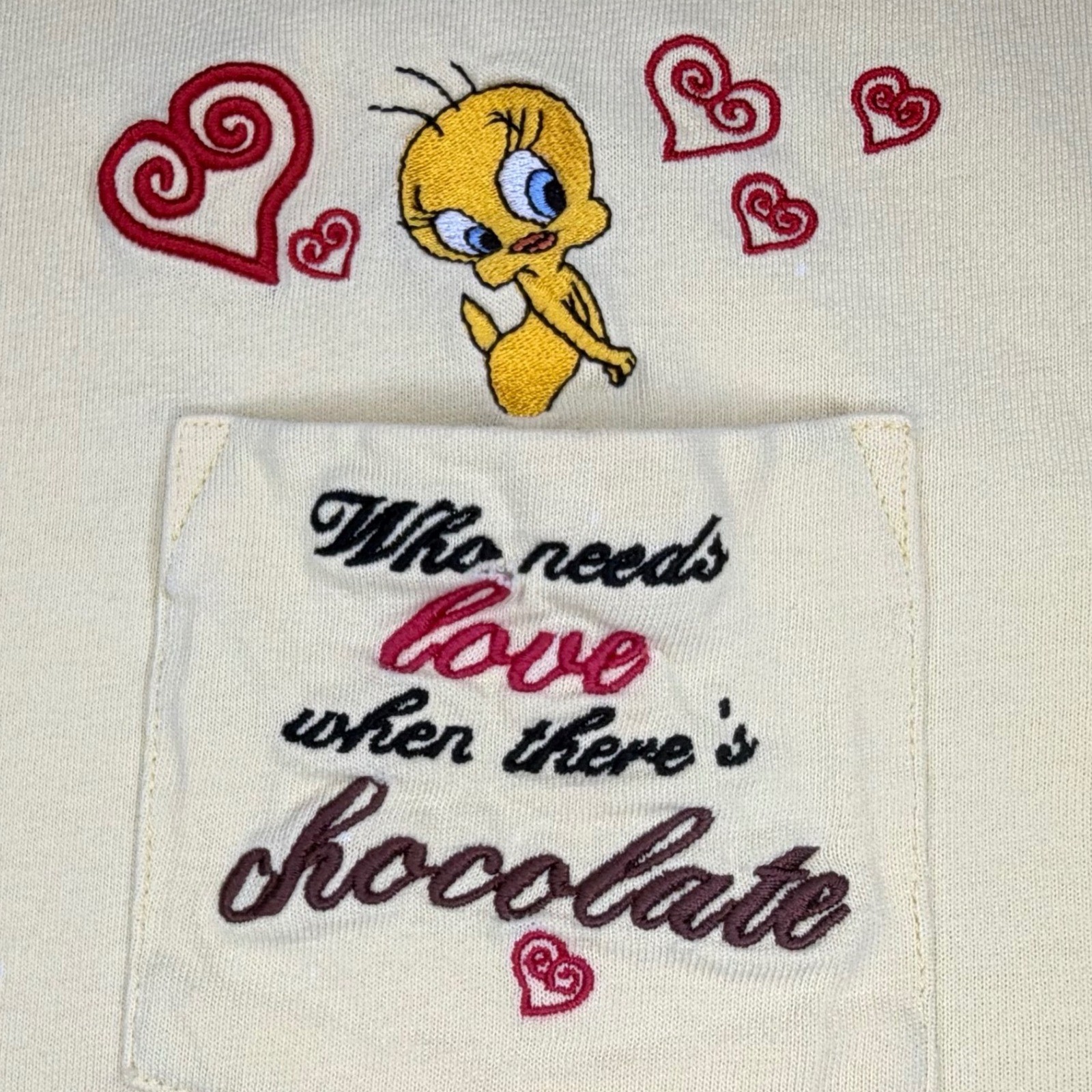 Vintage 1999 Warner Bros Studio Store Tweety Bird Yellow Pocket T-Shirt Small