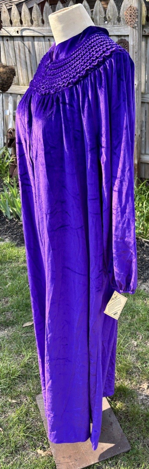VTG Women Velour PURPLE Front Zip Long Robe Housecoat Luxurious 80s NOS M B38-40