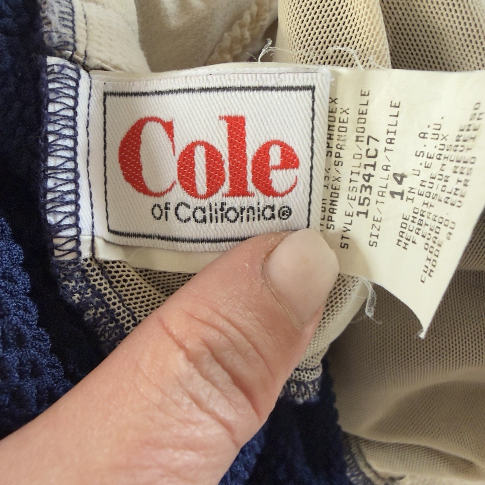 Cole of California Navy Textured One Piece Swimsuit Vintage Button Detail 14