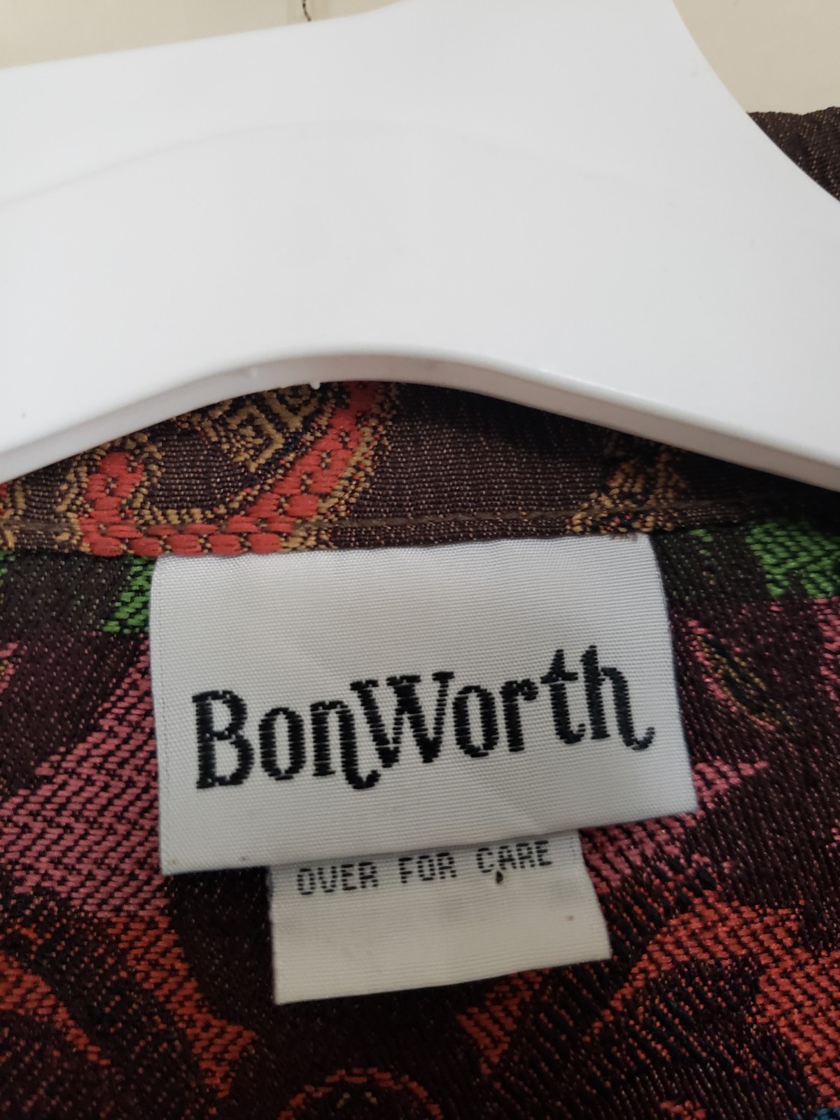Vtg Bon Worth Women Petite M PM Jacquard Jacket Oriental Floral Brown Pink Artsy